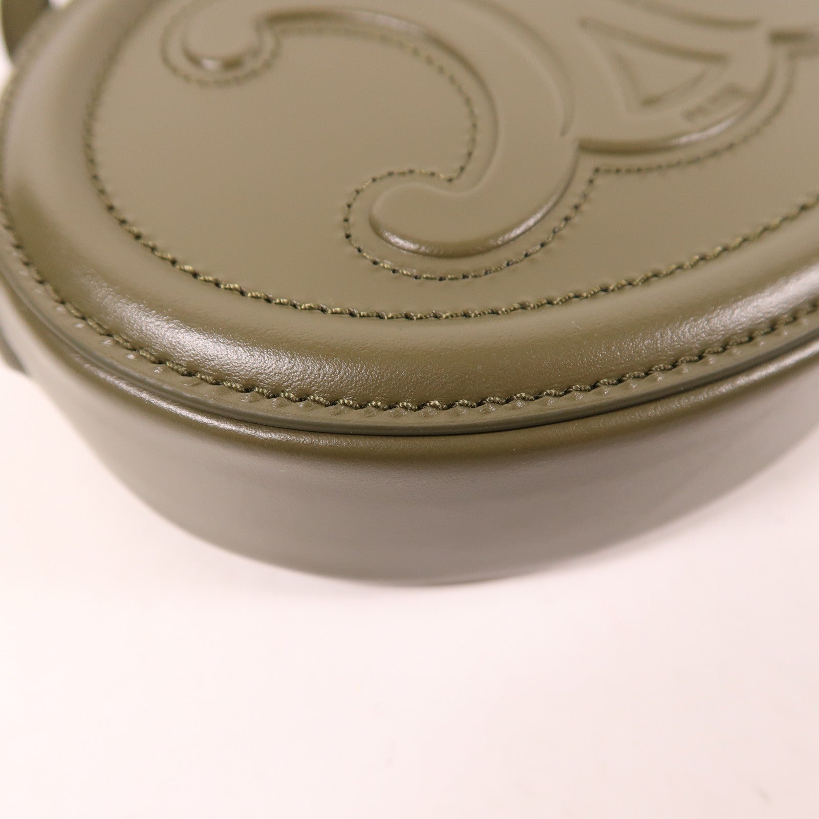 CELINE GHW Oval Shoulder Bag Calfskin Leather Khaki