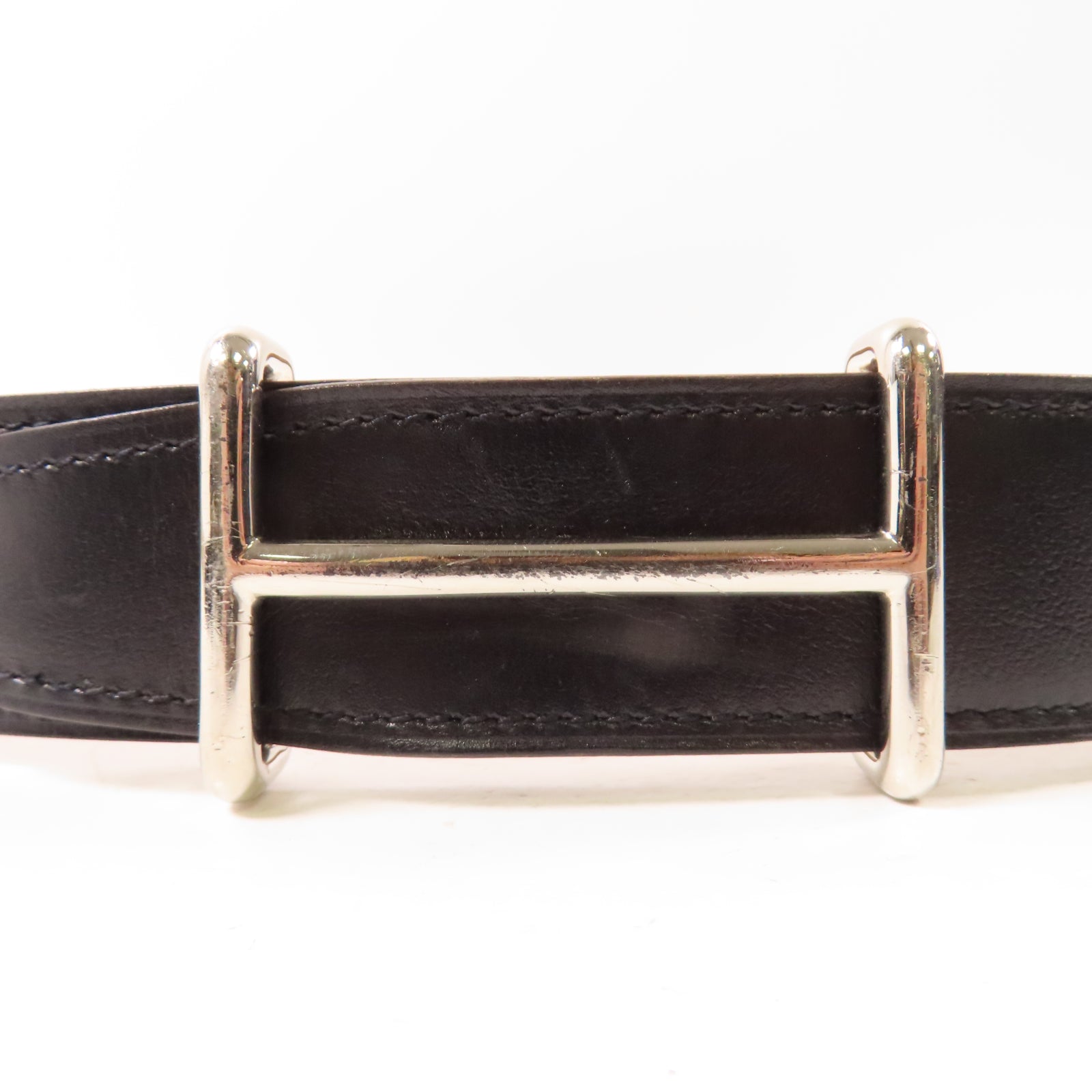 HERMES 【激減優惠】Swift皮革Belt 100cm銀扣皮帶黑色/駝色