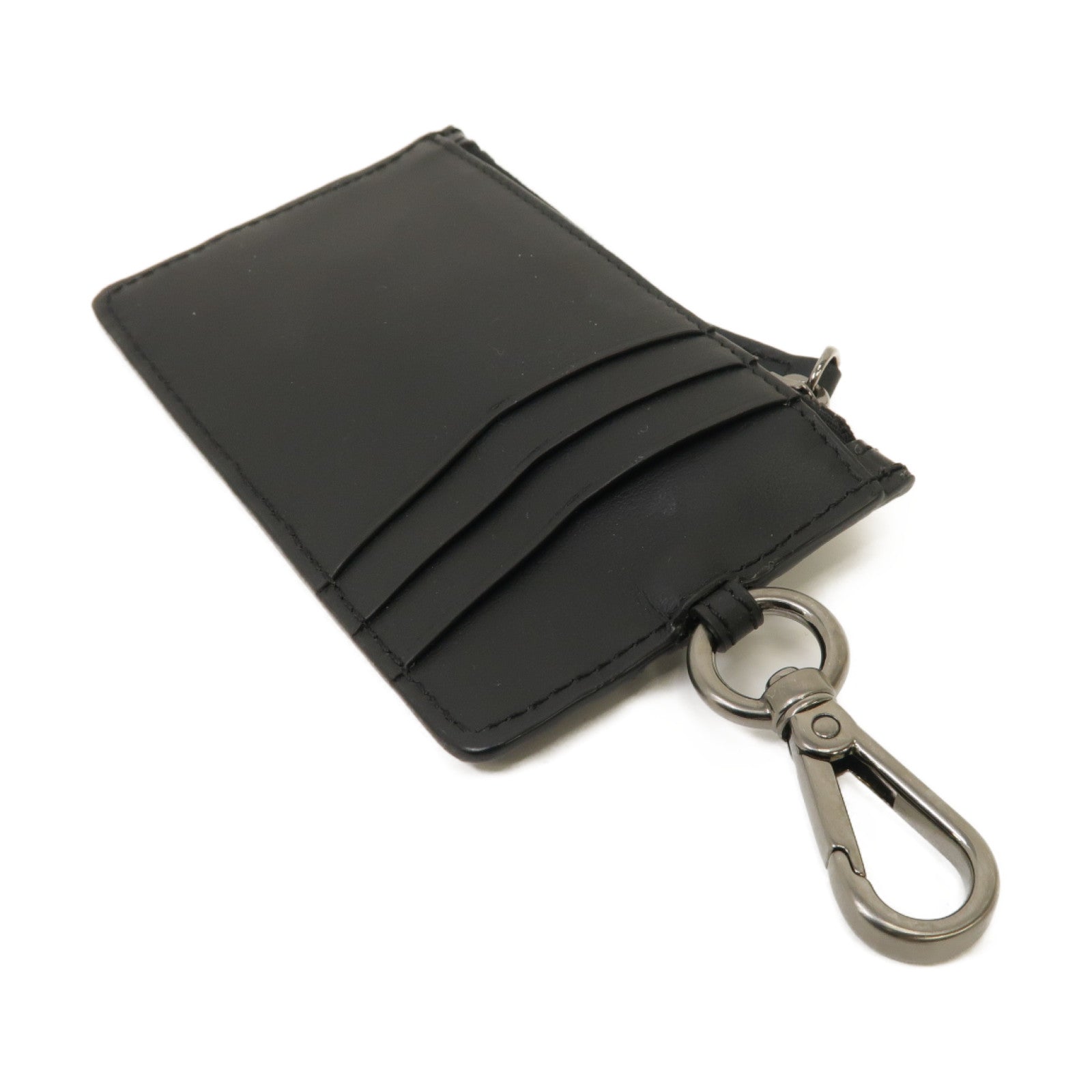 FENDI 牛皮皮革Zucca Coin/Card Case銀扣零錢包/卡片套黑色