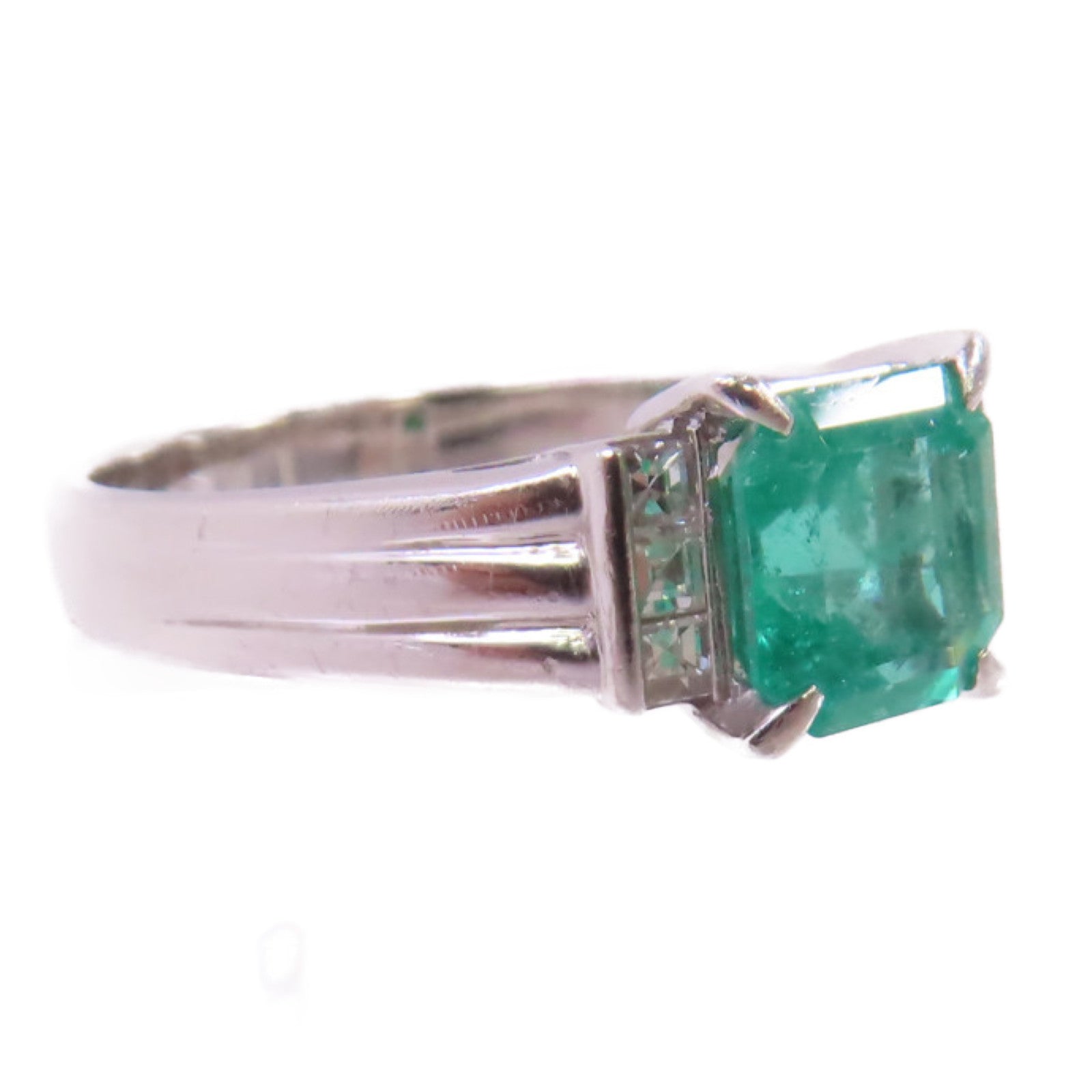 JEWELRY 【激減優惠】PT900鉑金/1.34ct綠寶石/0.19ct鑽石Emerald Diamond Ring戒指US#8.25