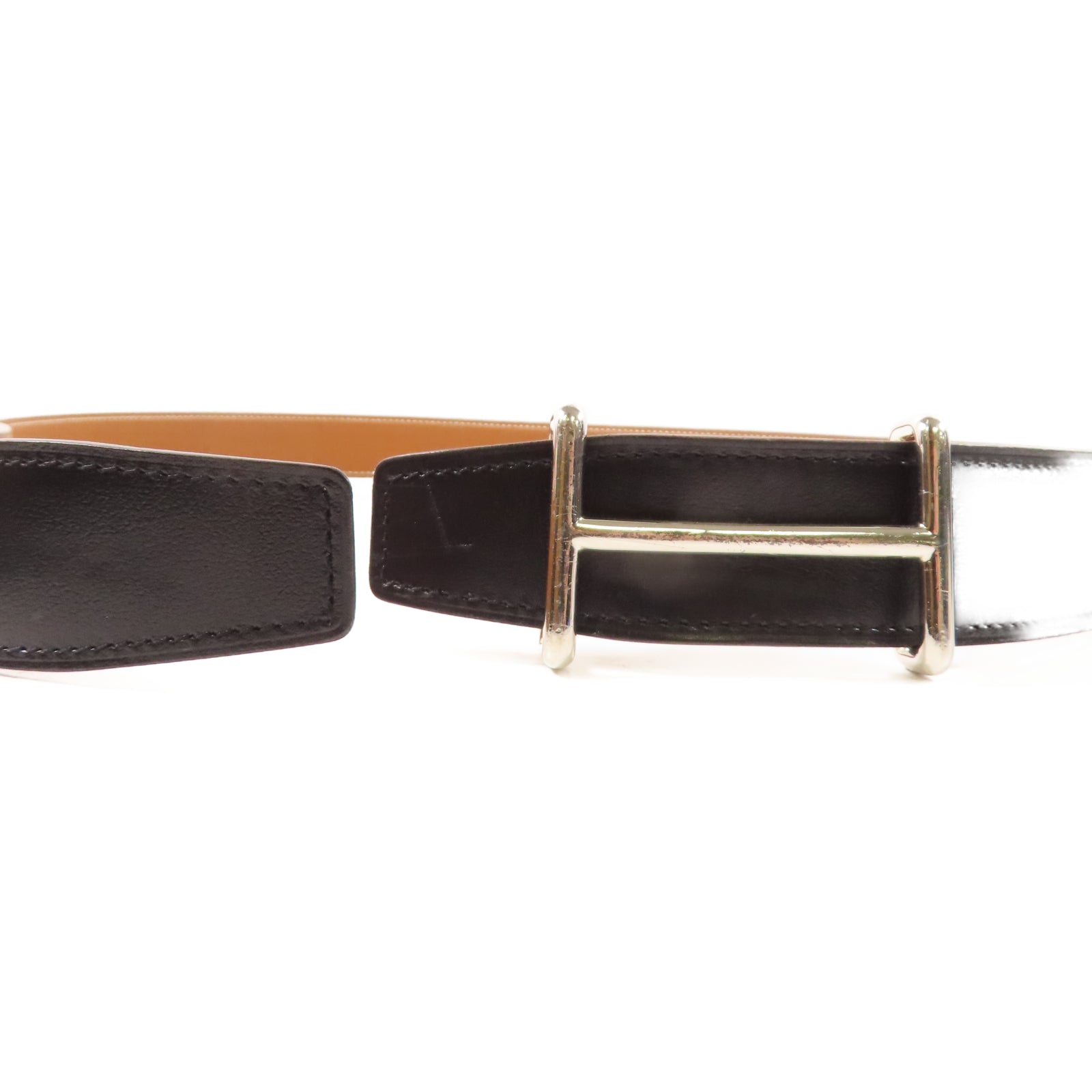HERMES 【激減優惠】Swift皮革Belt 100cm銀扣皮帶黑色/駝色