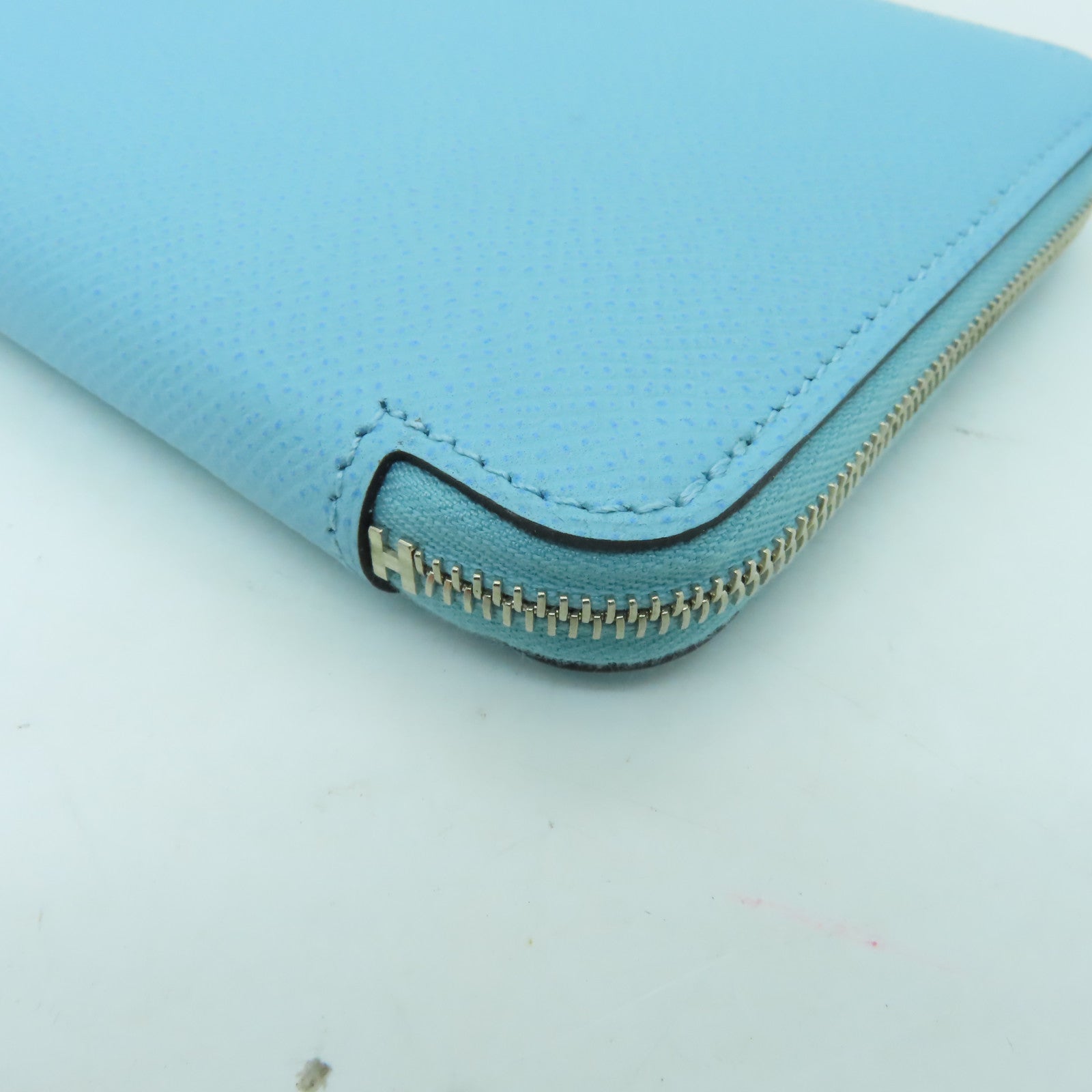 HERMES 【激減優惠】Epsom皮革Silk in classic銀扣長錢包Blue Atoll淺藍色