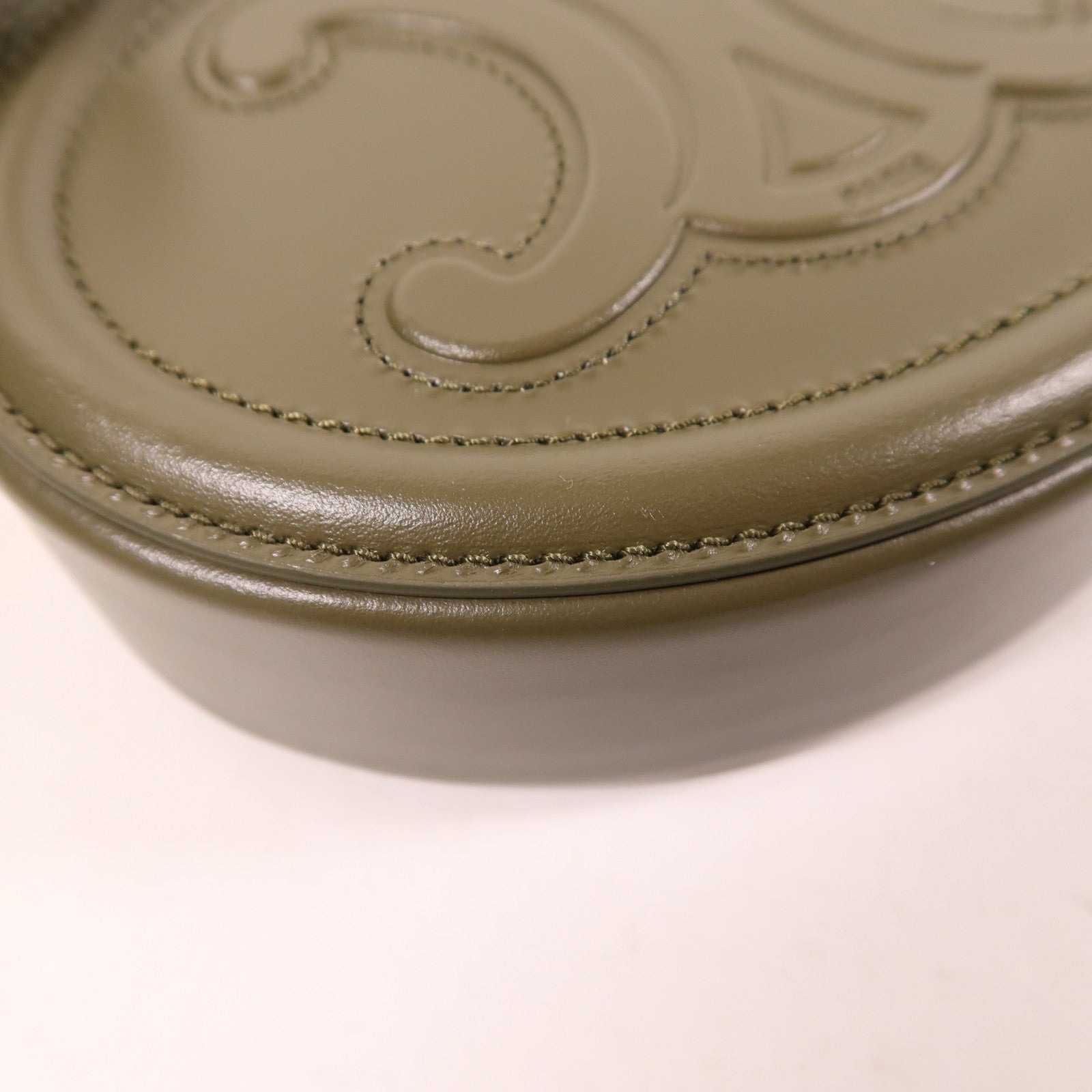 CELINE GHW Oval Shoulder Bag Calfskin Leather Khaki