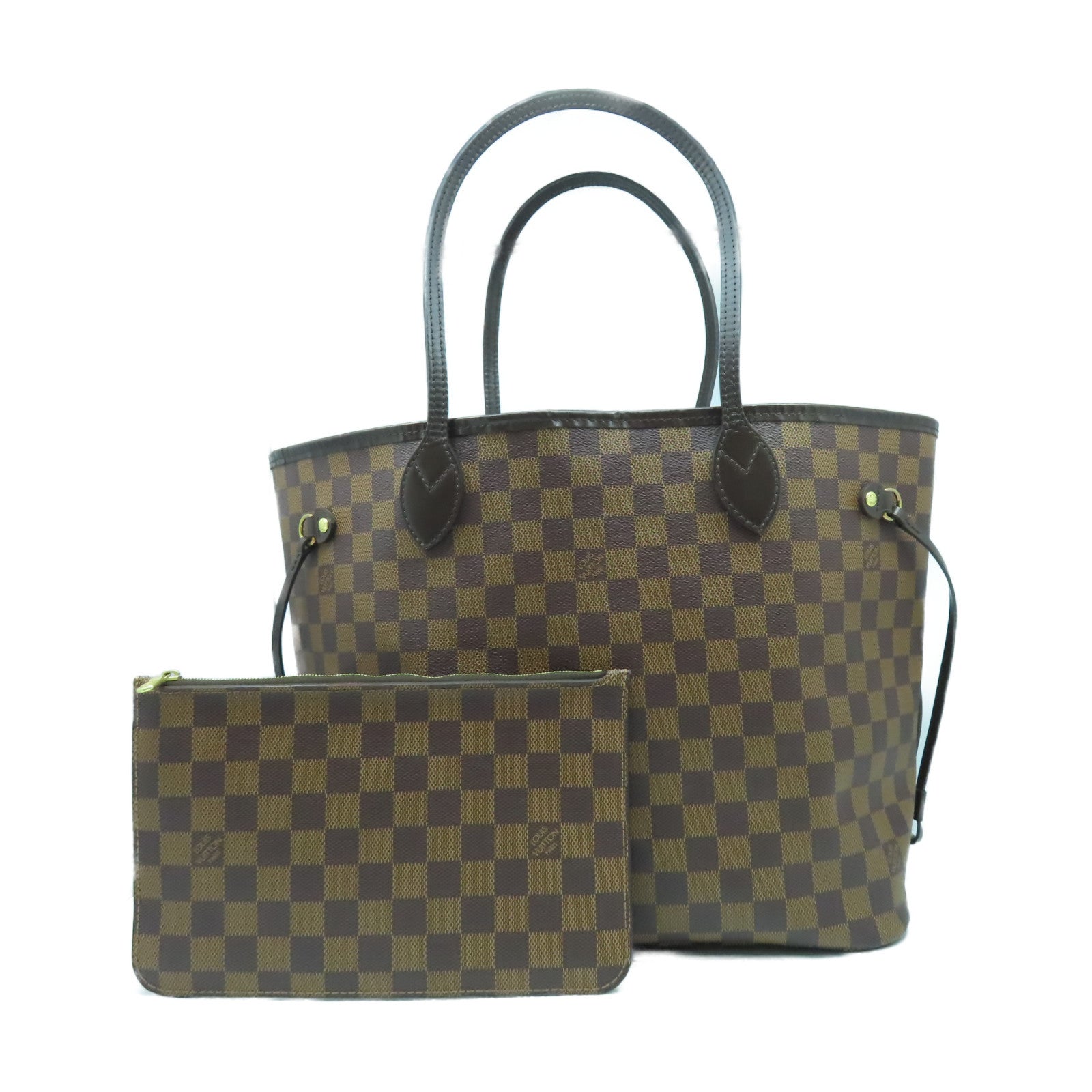 LOUIS VUITTON 【激減優惠】Damier Neverfull MM金扣手挽袋啡色