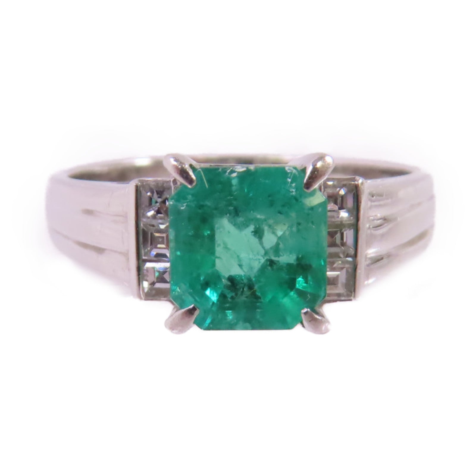 Jewelry 1.34ct Emerald 0.19ct Diamond Ring US#8.25 PT900 Platinum