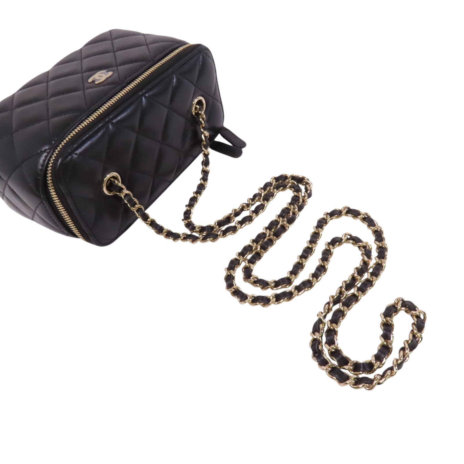 CHANEL 【激減優惠】羊皮皮革Vanity Case金扣鏈帶肩袋
