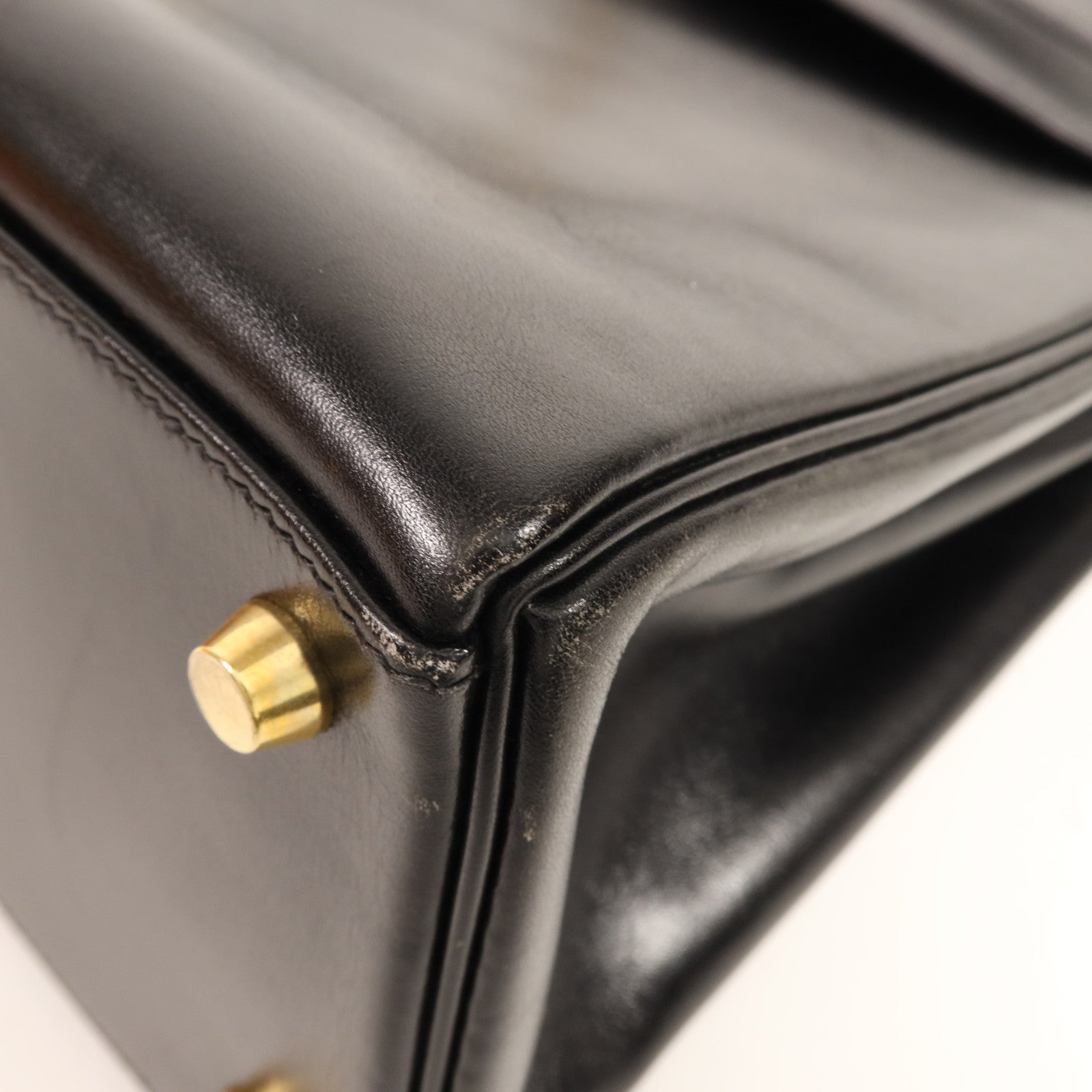 HERMES Box Calf皮革Kelly 32金扣手挽肩背兩用袋Noir