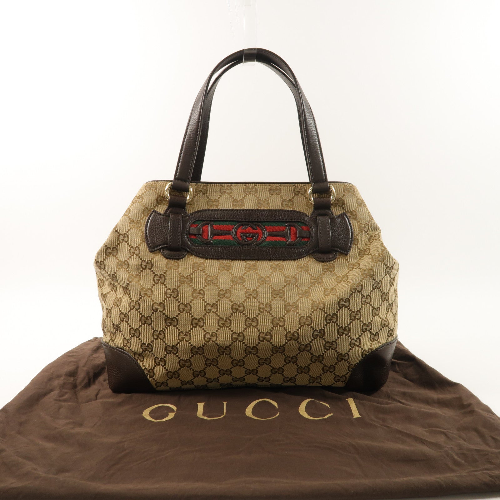 GUCCI 帆布Horsebit金扣手挽袋