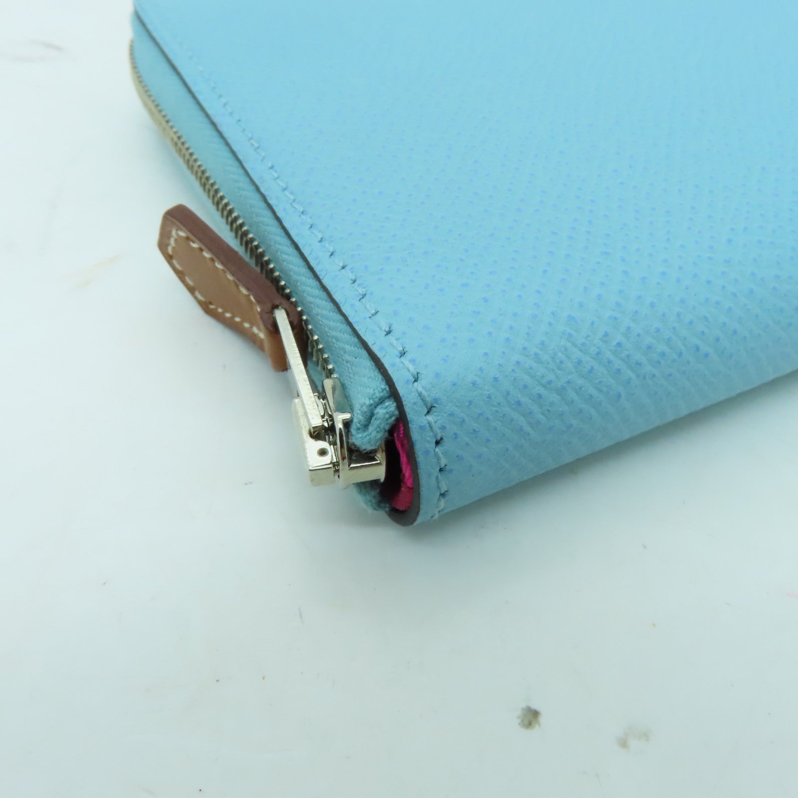 HERMES 【激減優惠】Epsom皮革Silk in classic銀扣長錢包Blue Atoll淺藍色