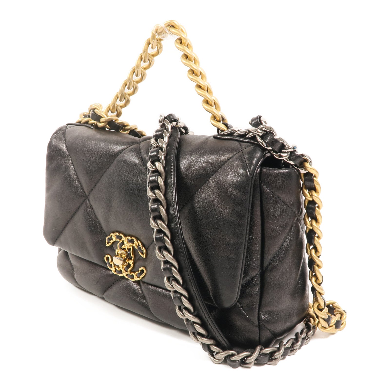 CHANEL 羊皮皮革C19 Small鏈帶手挽肩背兩用袋