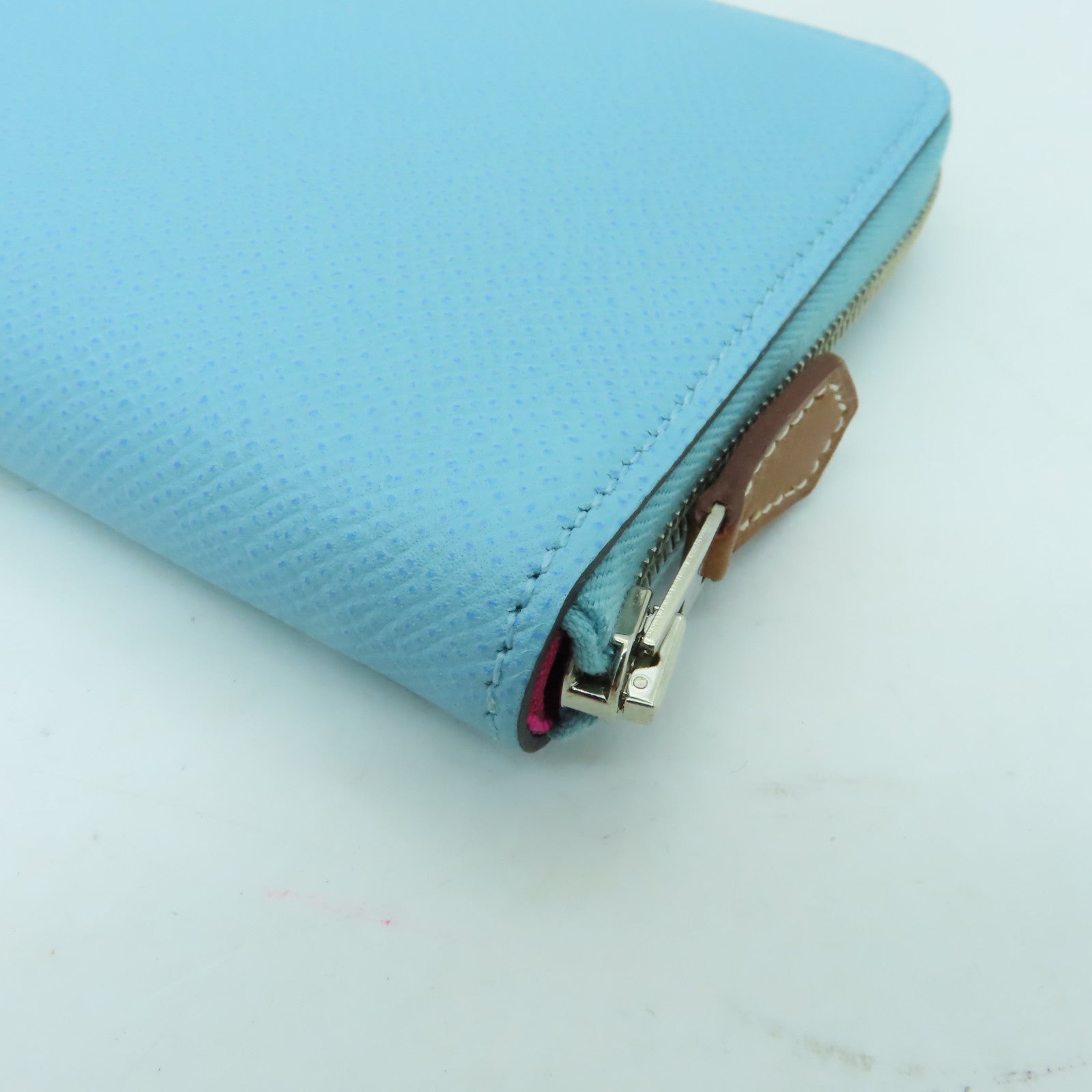 HERMES 【激減優惠】Epsom皮革Silk in classic銀扣長錢包Blue Atoll淺藍色