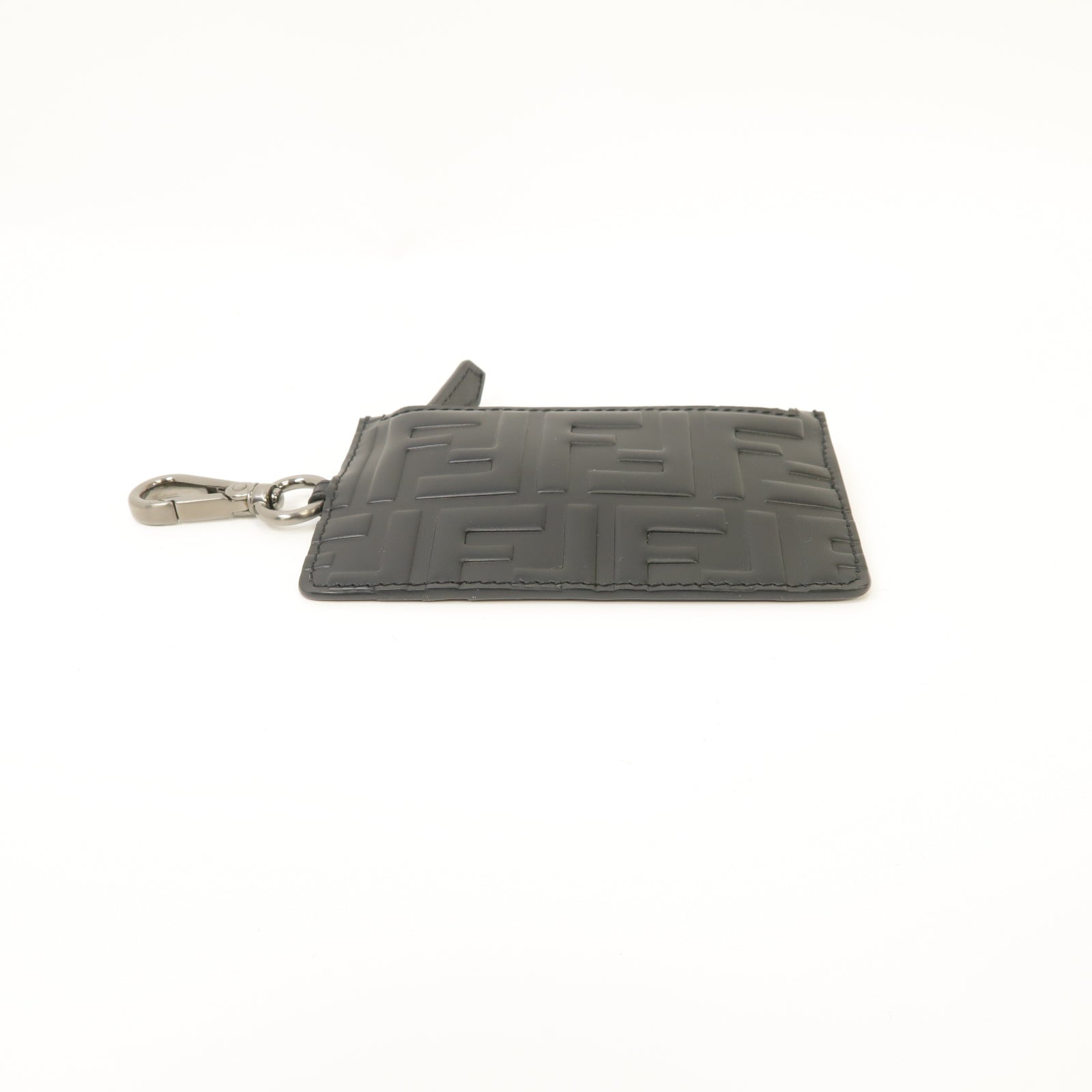FENDI 牛皮皮革Zucca Coin/Card Case銀扣零錢包/卡片套黑色