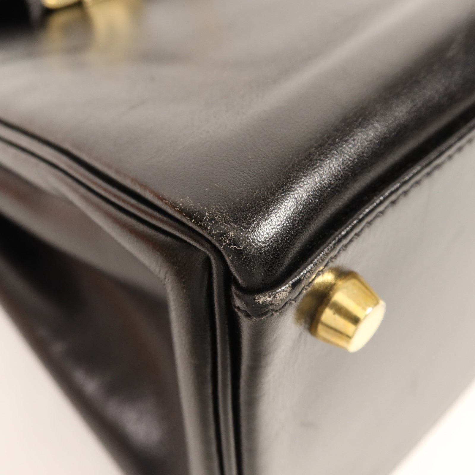 HERMES Box Calf皮革Kelly 32金扣手挽肩背兩用袋Noir