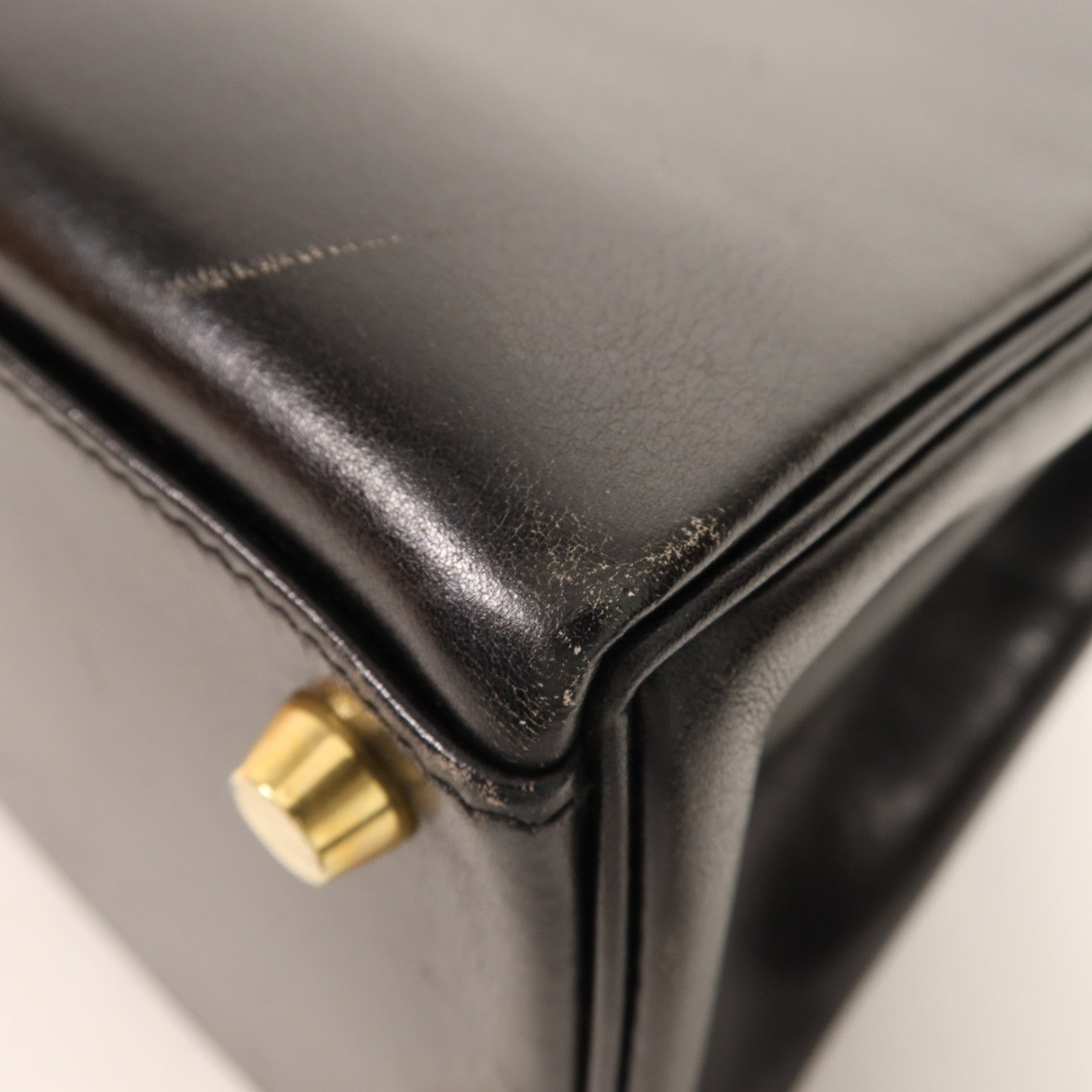 HERMES Box Calf皮革Kelly 32金扣手挽肩背兩用袋Noir