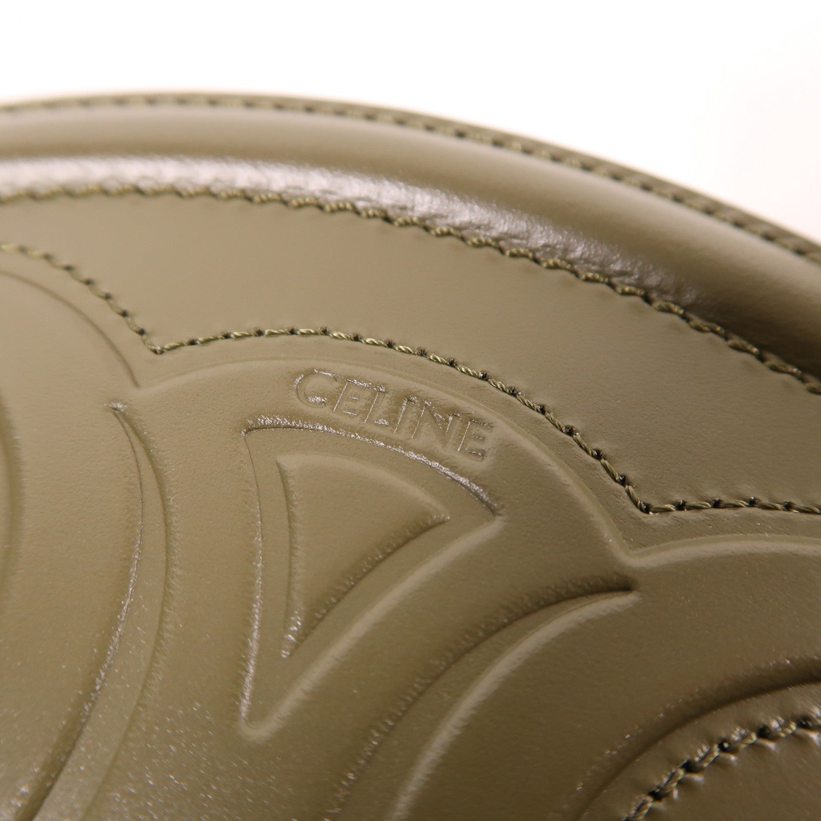 CELINE GHW Oval Shoulder Bag Calfskin Leather Khaki