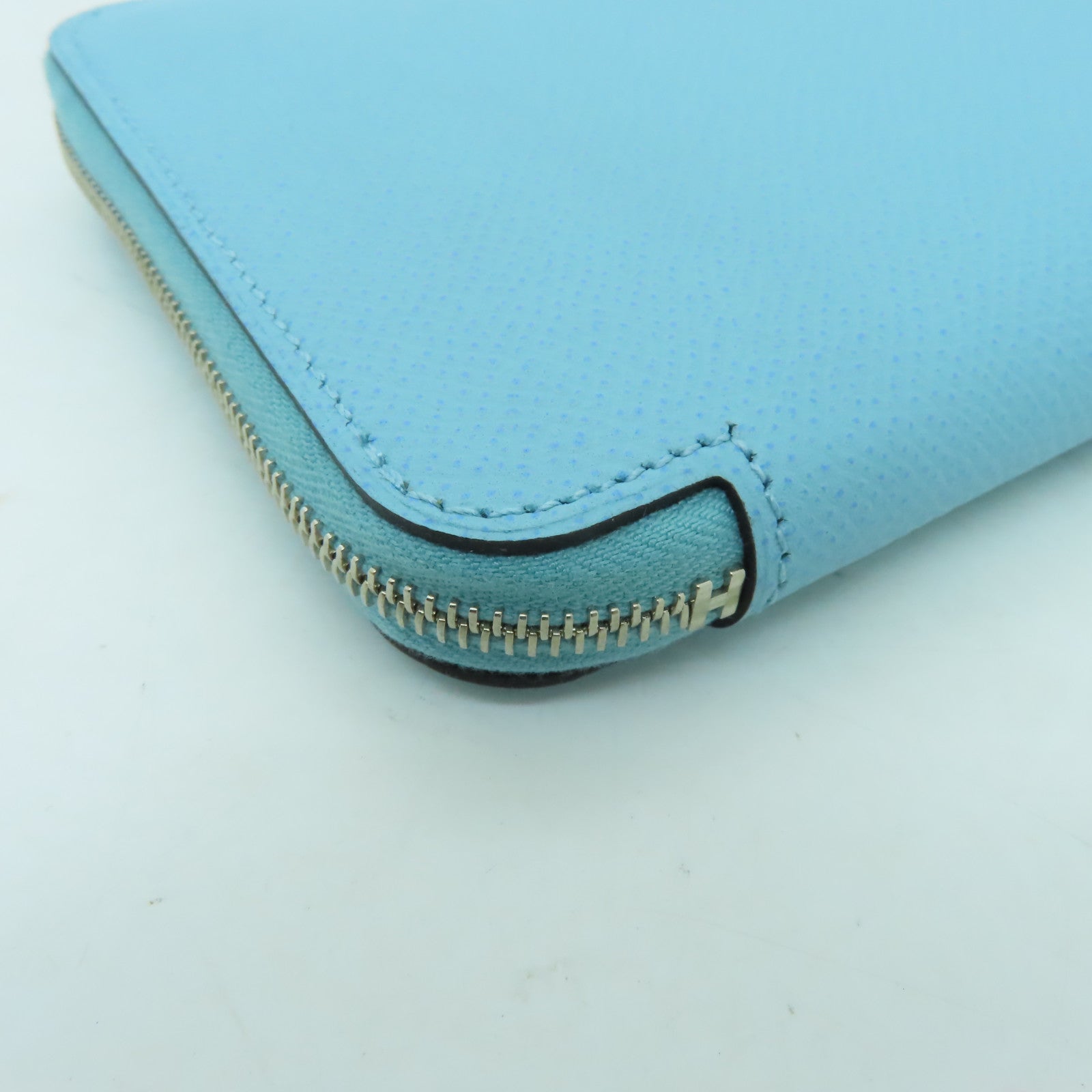 HERMES 【激減優惠】Epsom皮革Silk in classic銀扣長錢包Blue Atoll淺藍色
