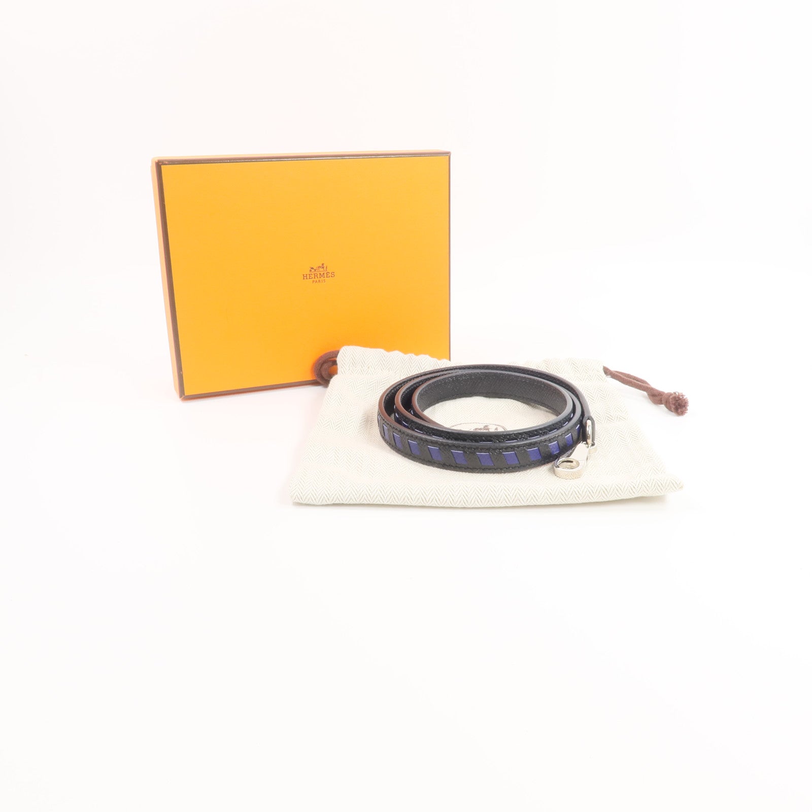HERMES Epsom皮革Shoulder Strap肩帶Noir/Bleu Saphir
