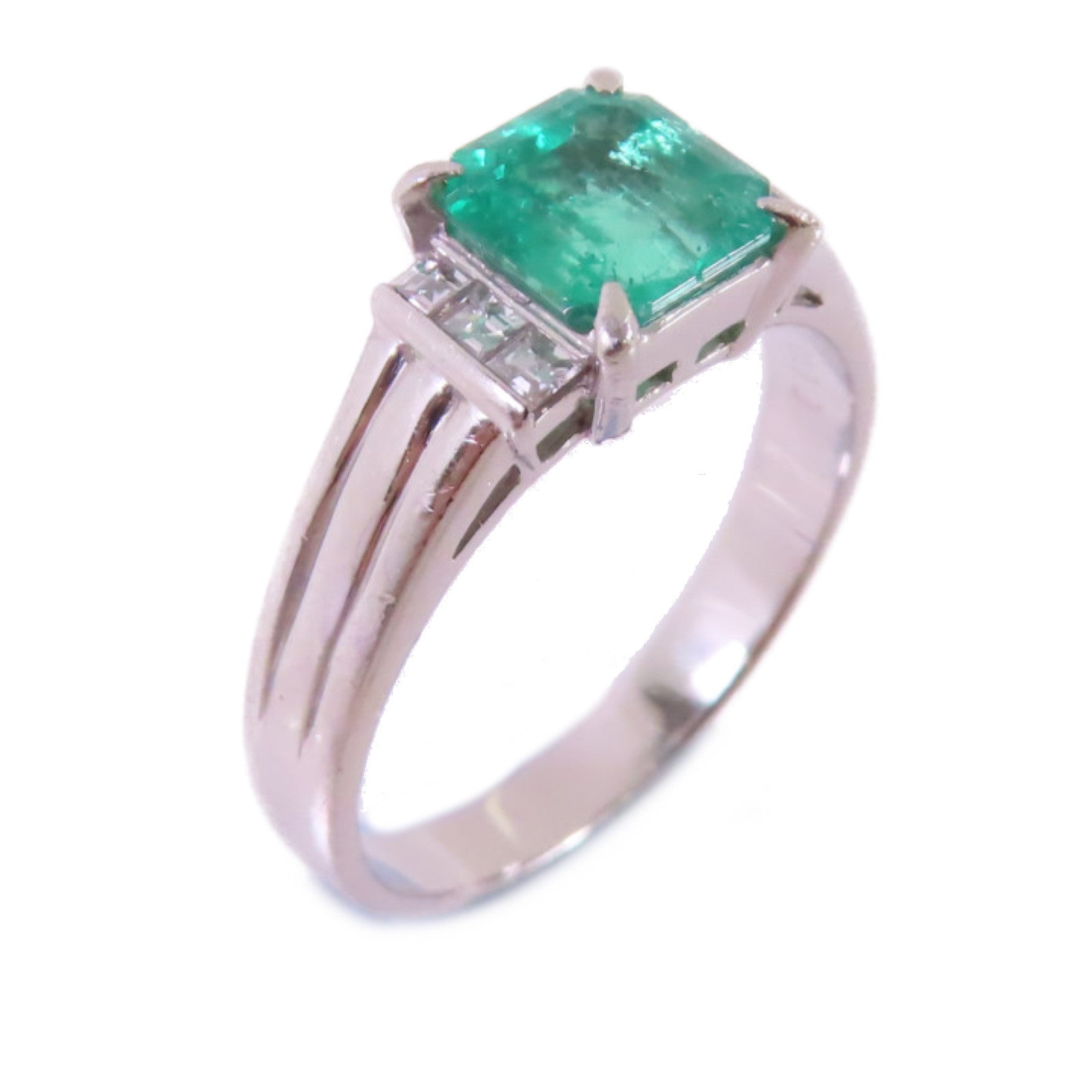 Jewelry 1.34ct Emerald 0.19ct Diamond Ring US#8.25 PT900 Platinum