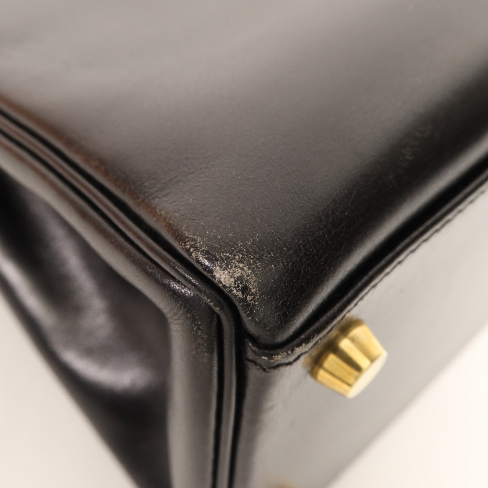 HERMES Box Calf皮革Kelly 32金扣手挽肩背兩用袋Noir