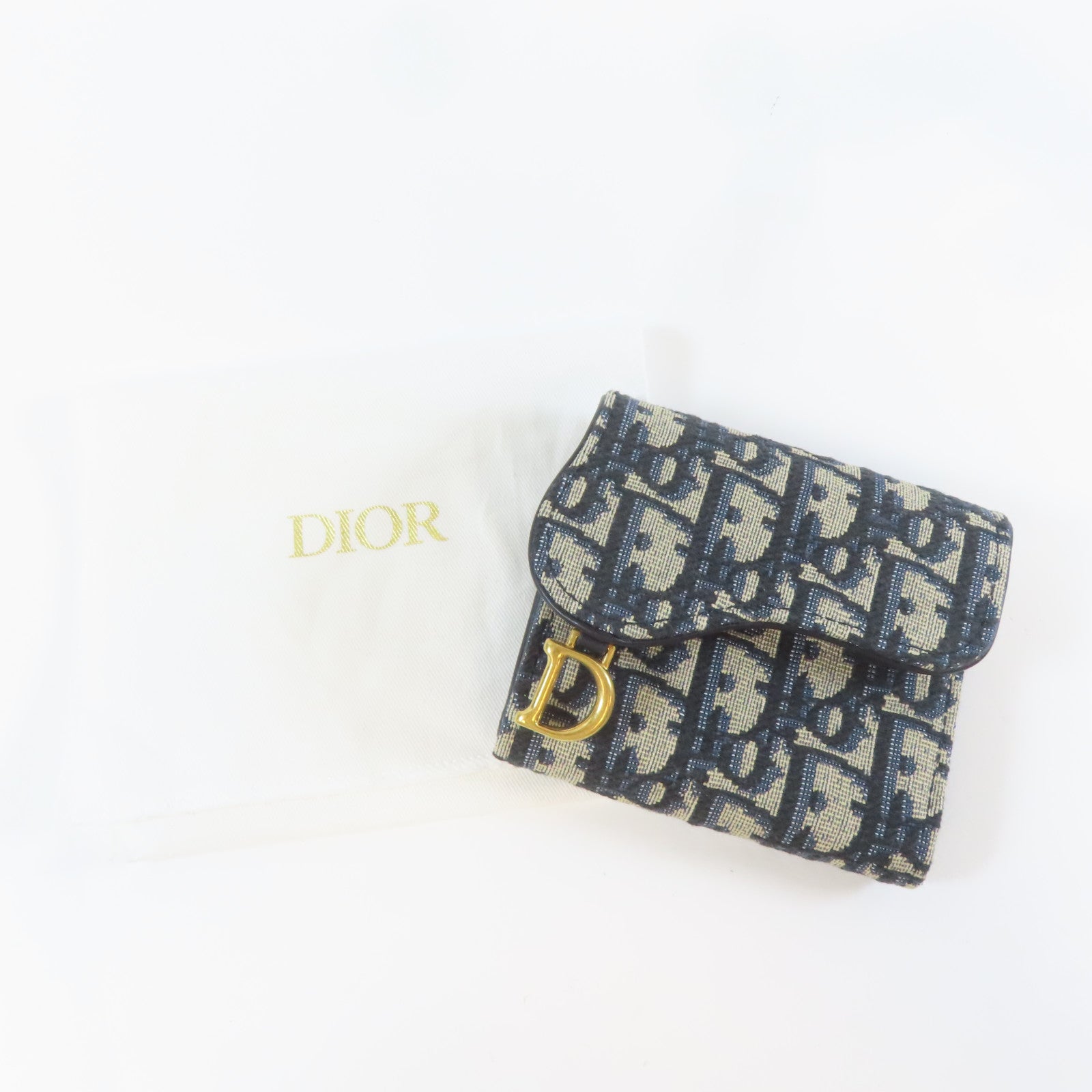 Dior 帆布Trifold Wallet金扣錢包藍色/米色
