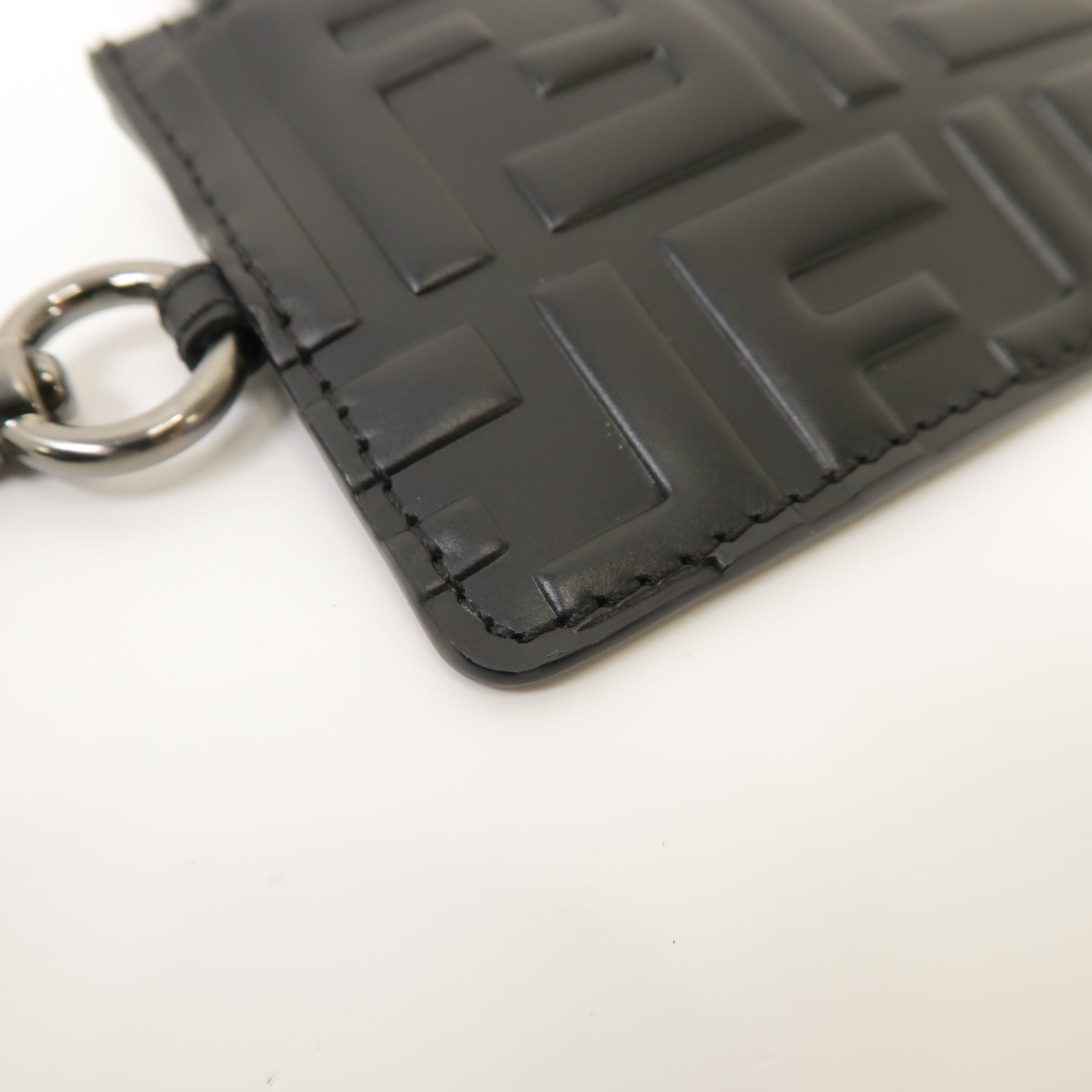 FENDI 牛皮皮革Zucca Coin/Card Case銀扣零錢包/卡片套黑色