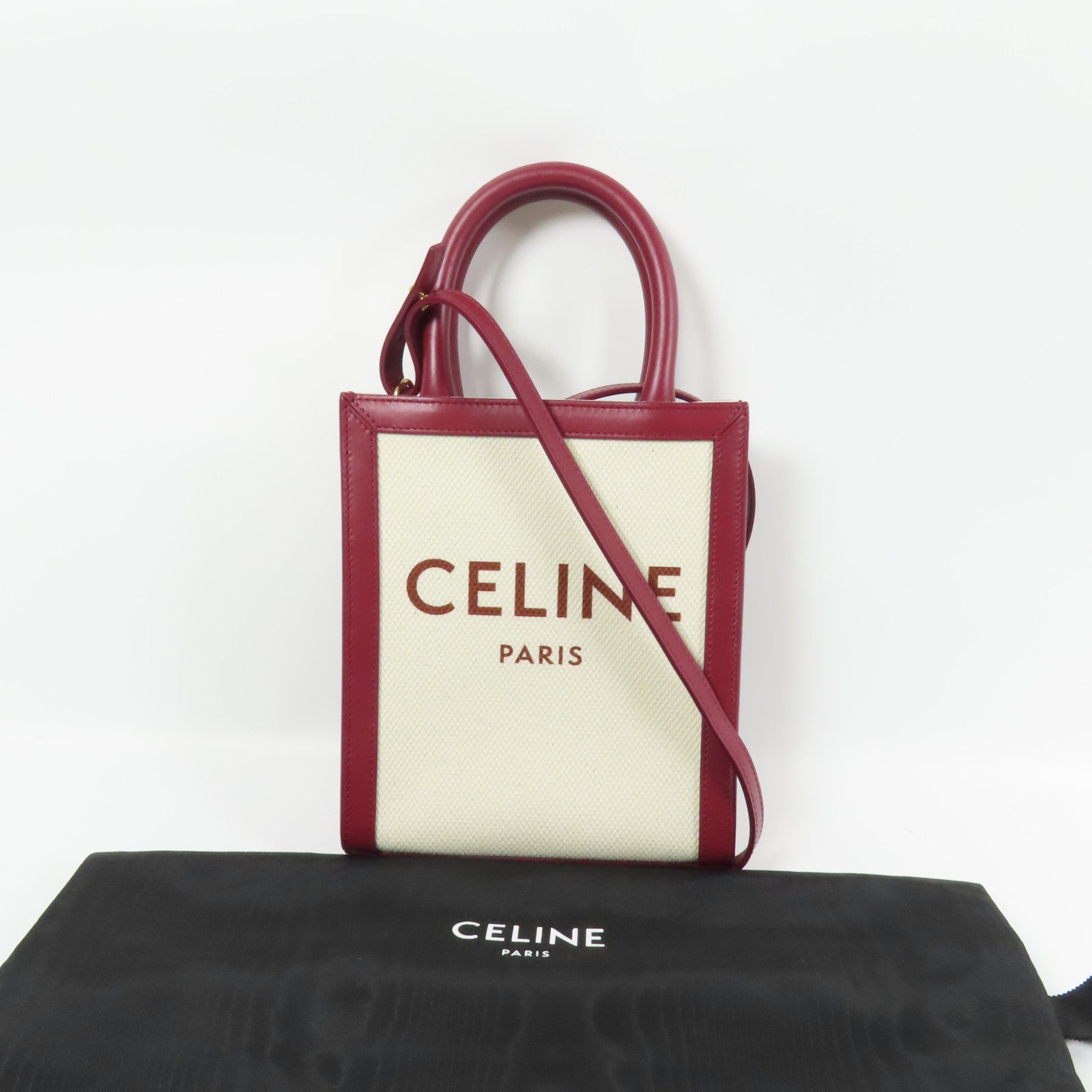 CELINE 帆布Mini Vertical Cabas金扣手挽肩背兩用袋