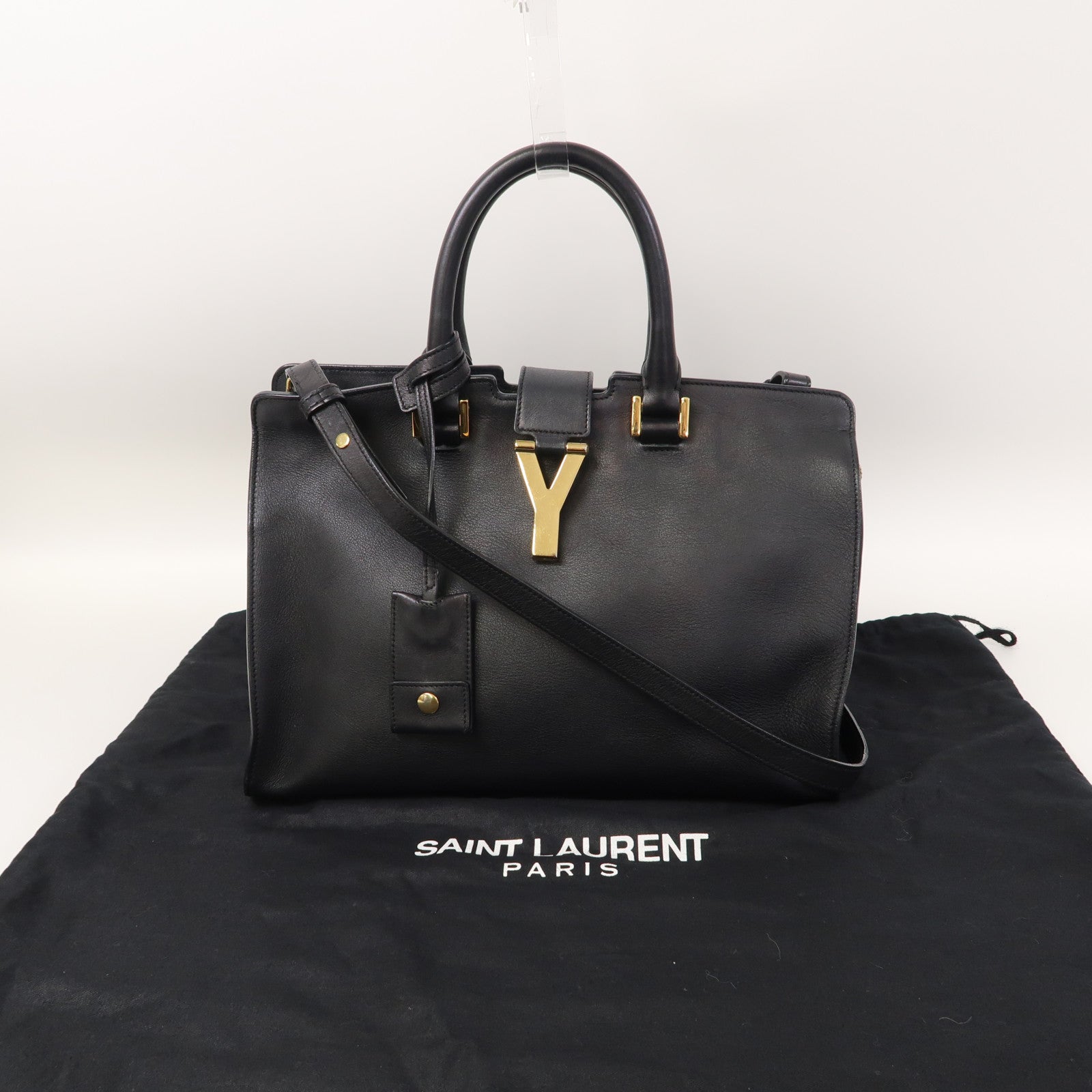 YVES SAINT LAURENT 牛皮皮革Cabas Y 2 way Shoulder bag金扣手挽肩背兩用袋黑色
