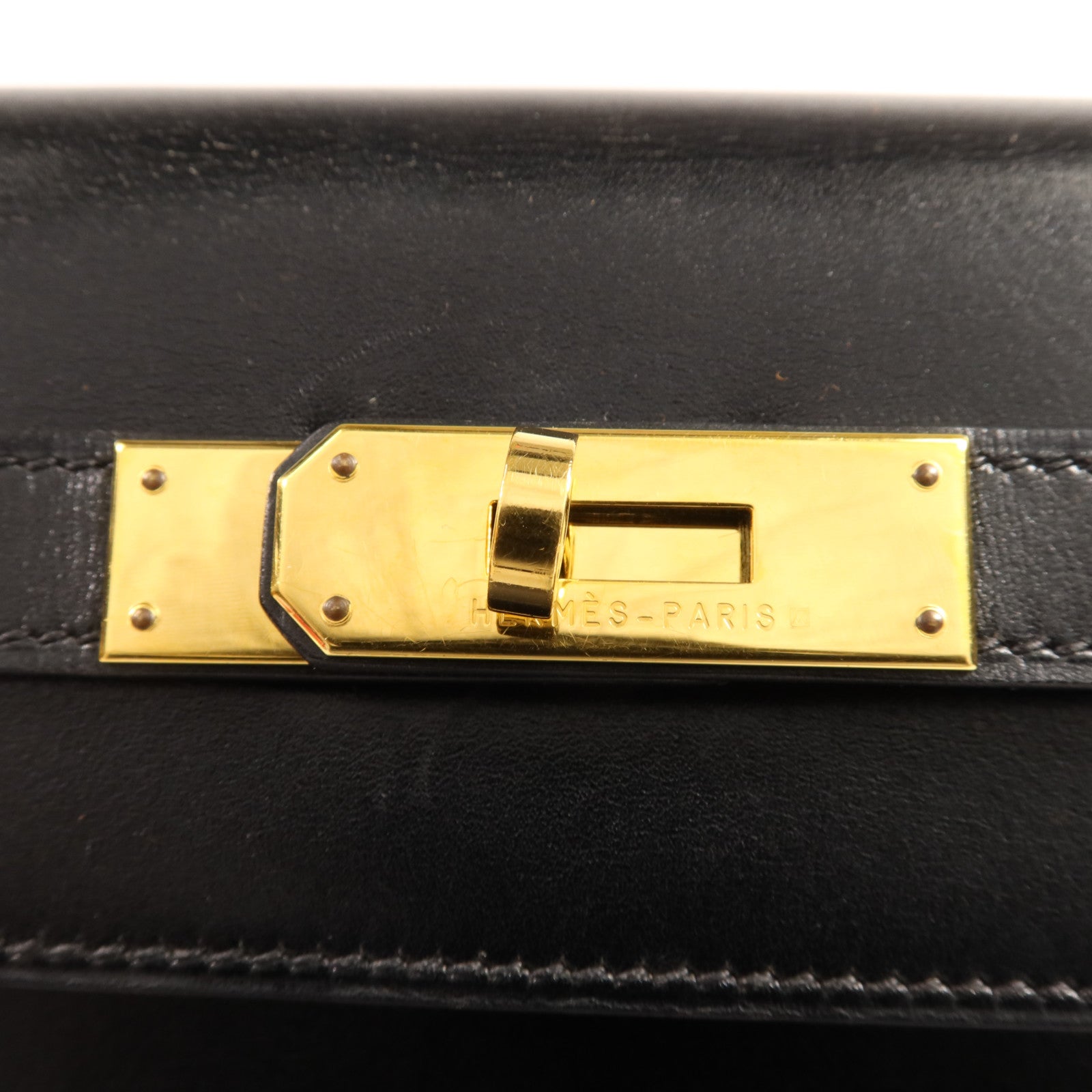 HERMES Box Calf皮革Kelly 32金扣手挽肩背兩用袋Noir