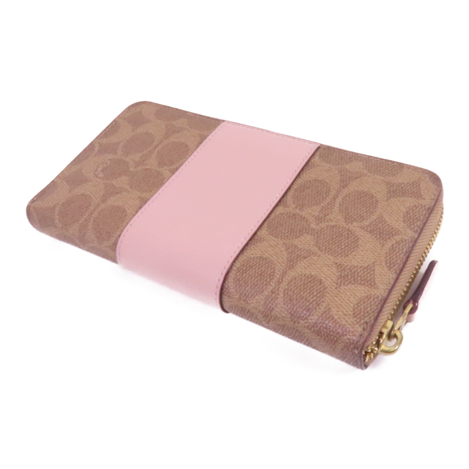 COACH 塗層帆布/牛皮皮革Zip Long Wallet金扣拉鏈長錢包