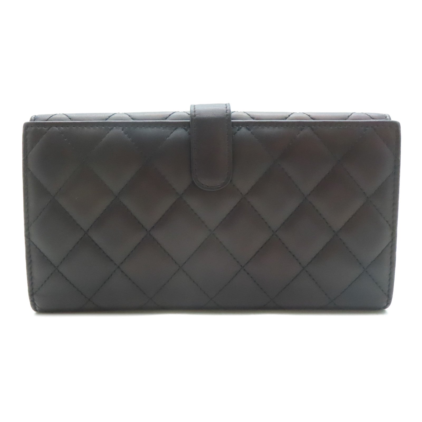 CHANEL 【激減優惠】菱格羊皮皮革Long Wallet銀扣長錢包黑色