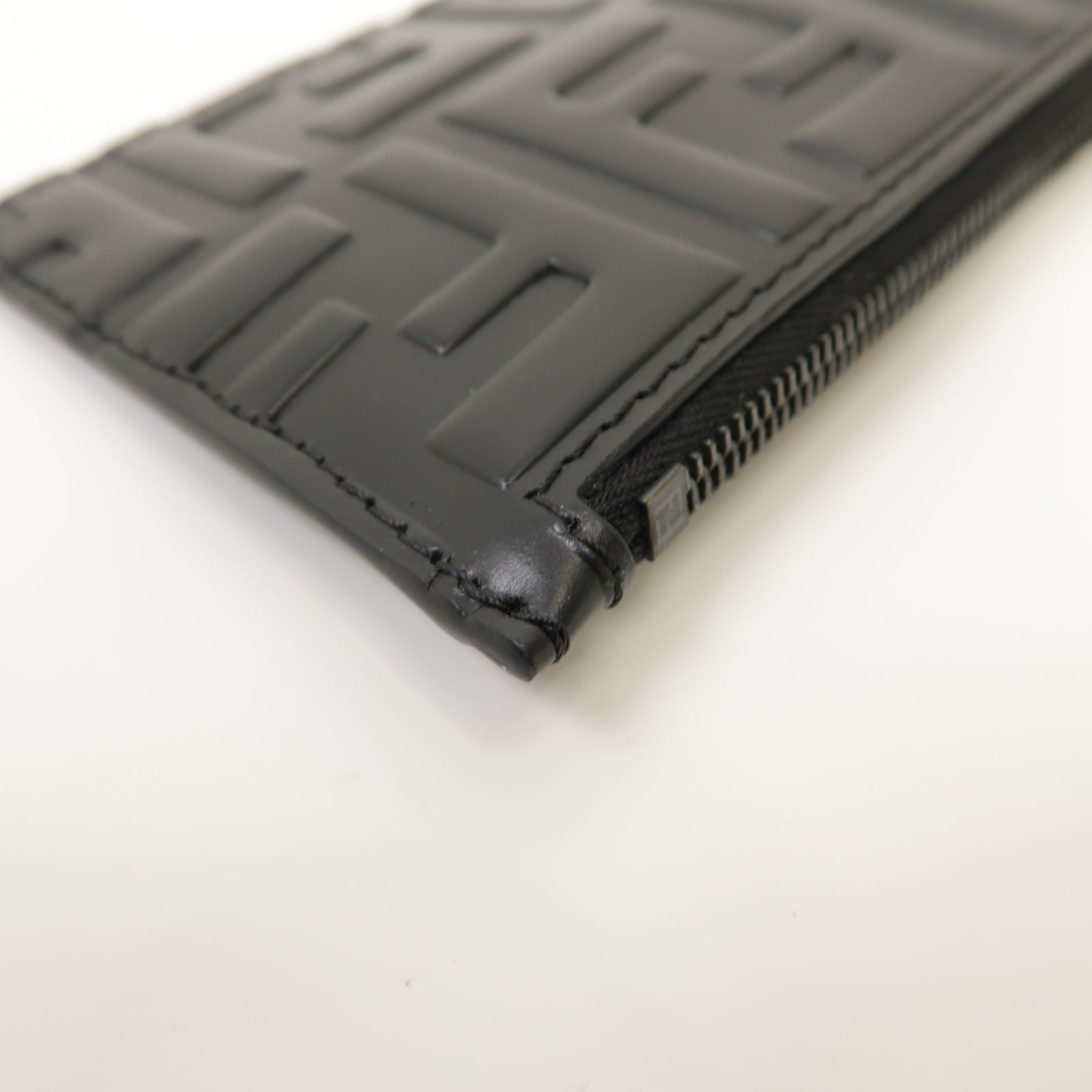 FENDI 牛皮皮革Zucca Coin/Card Case銀扣零錢包/卡片套黑色