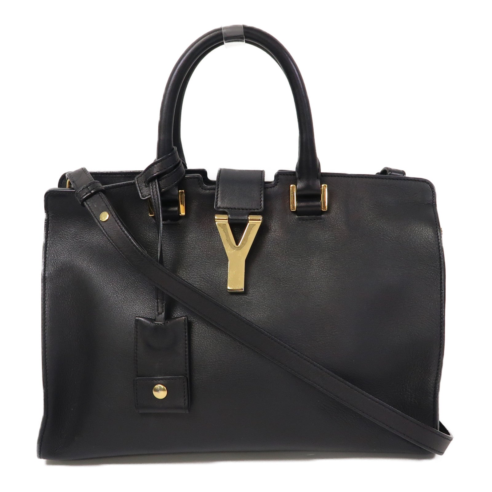 YVES SAINT LAURENT 牛皮皮革Cabas Y 2 way Shoulder bag金扣手挽肩背兩用袋黑色
