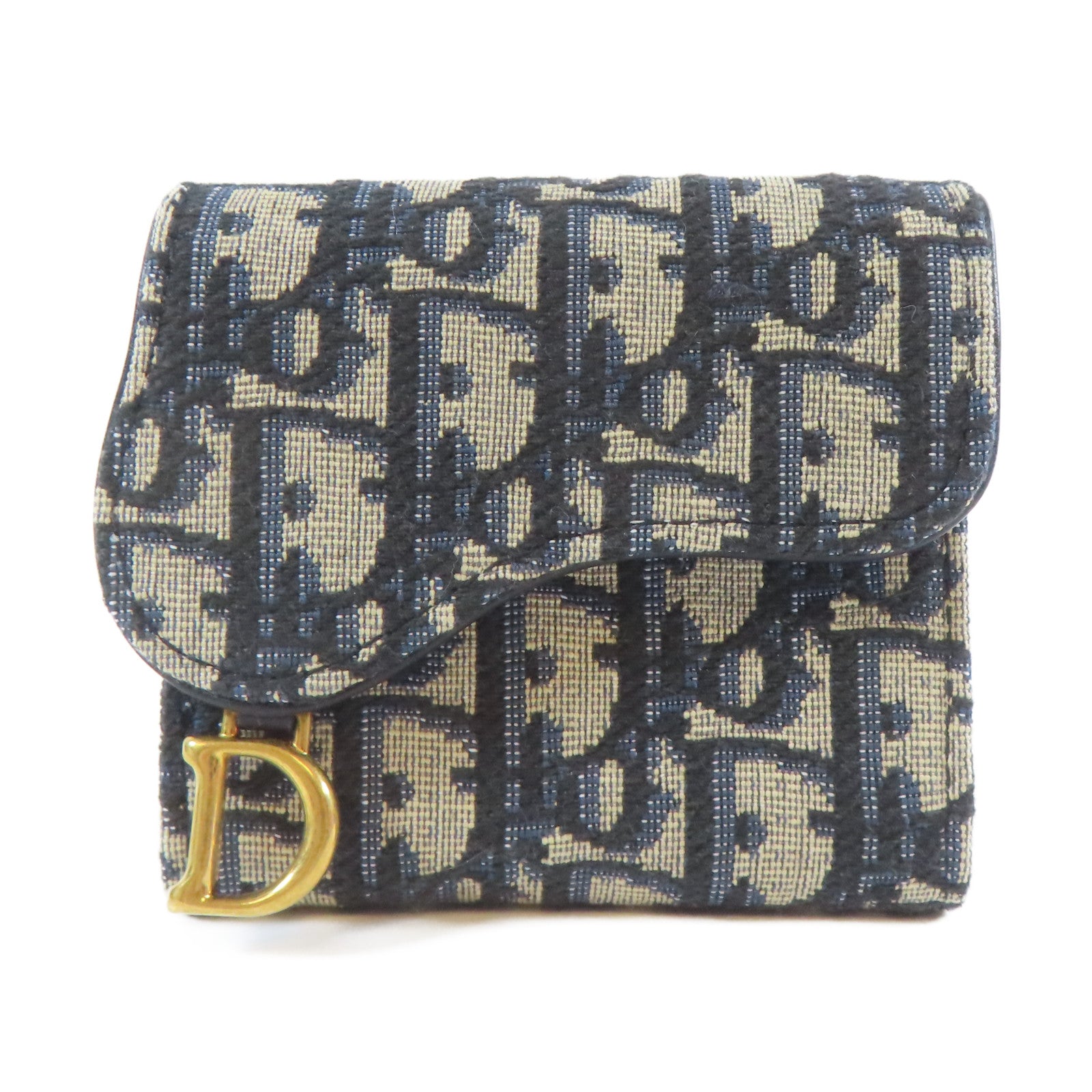 Dior 帆布Trifold Wallet金扣錢包藍色/米色