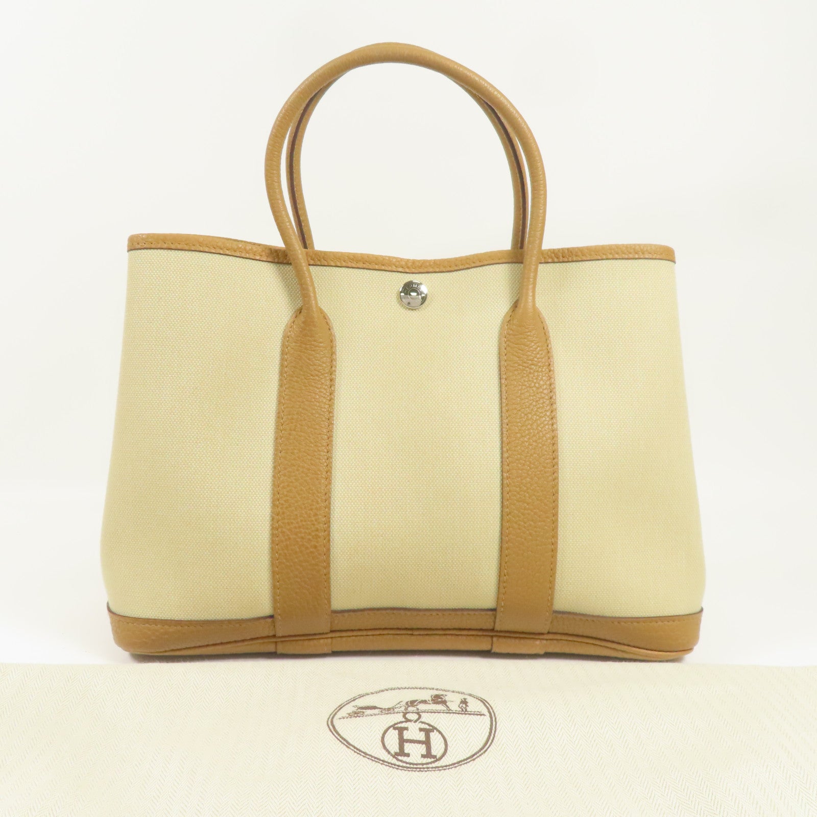 HERMES 尼龍Garden Party TPM銀扣手挽袋Chai