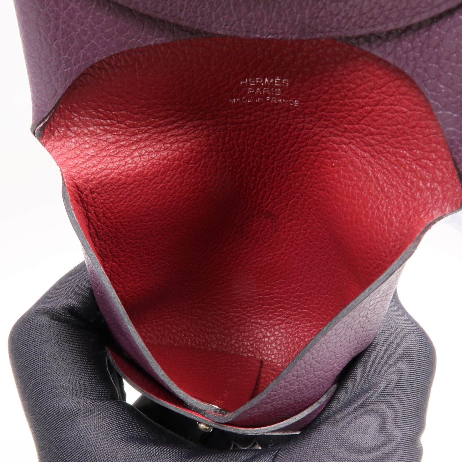 HERMES Chevre皮革Bastia銀扣零錢包Anemone