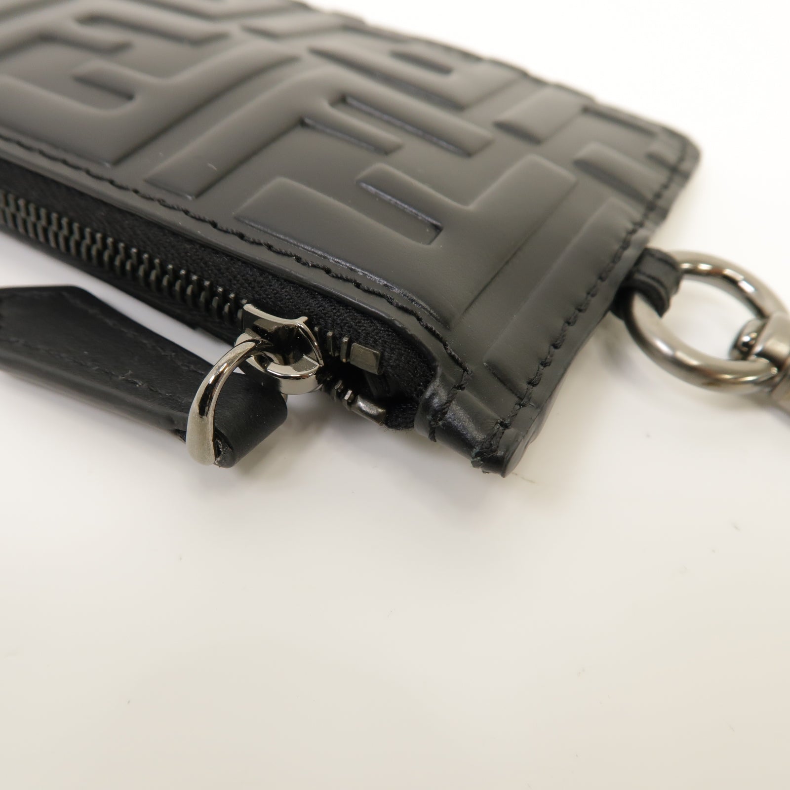 FENDI 牛皮皮革Zucca Coin/Card Case銀扣零錢包/卡片套黑色