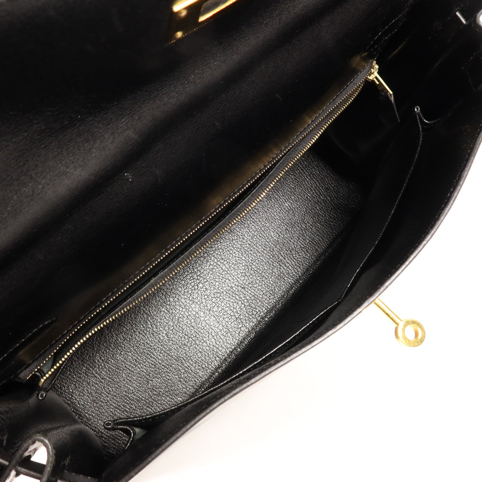 HERMES Box Calf皮革Kelly 32金扣手挽肩背兩用袋Noir