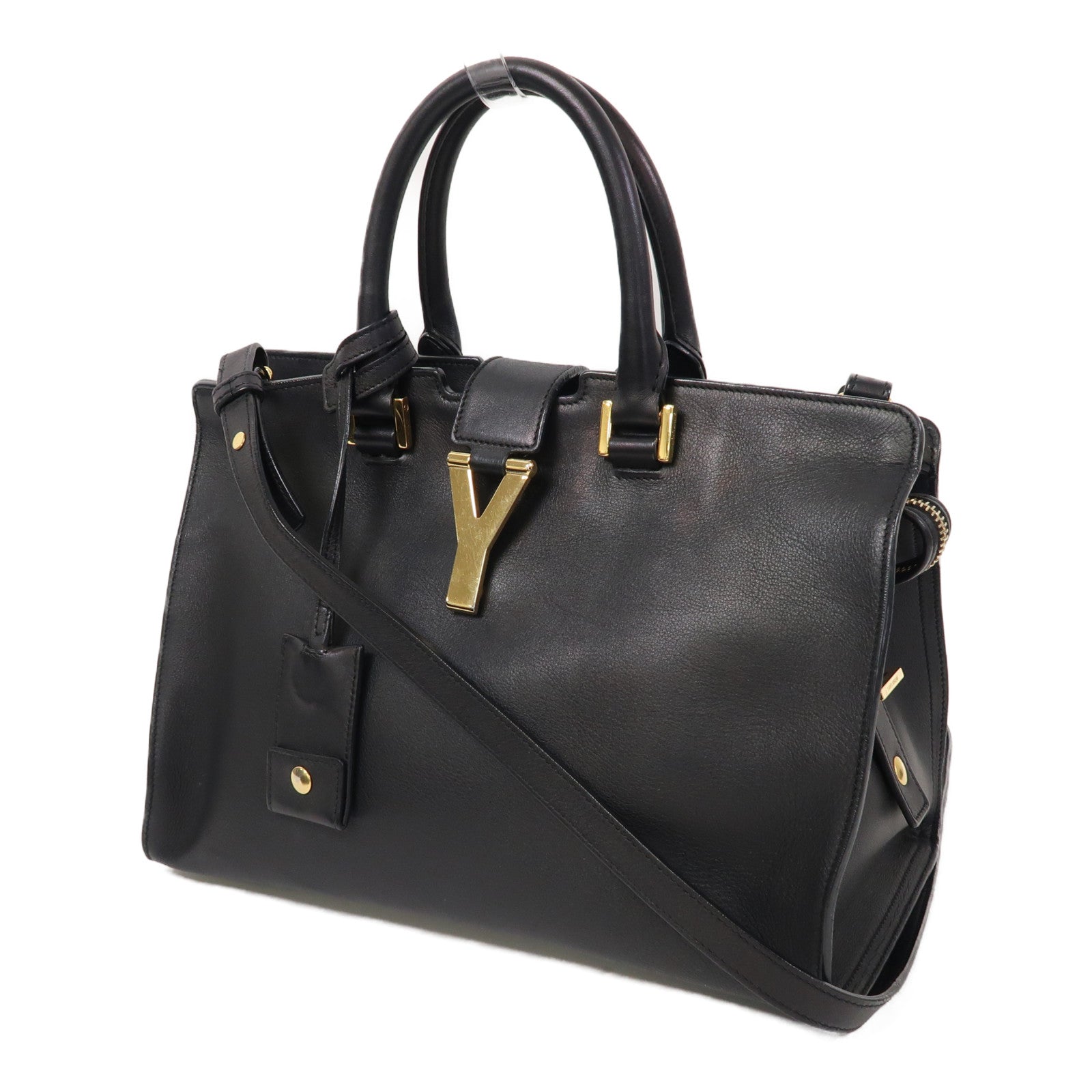 YVES SAINT LAURENT 牛皮皮革Cabas Y 2 way Shoulder bag金扣手挽肩背兩用袋黑色