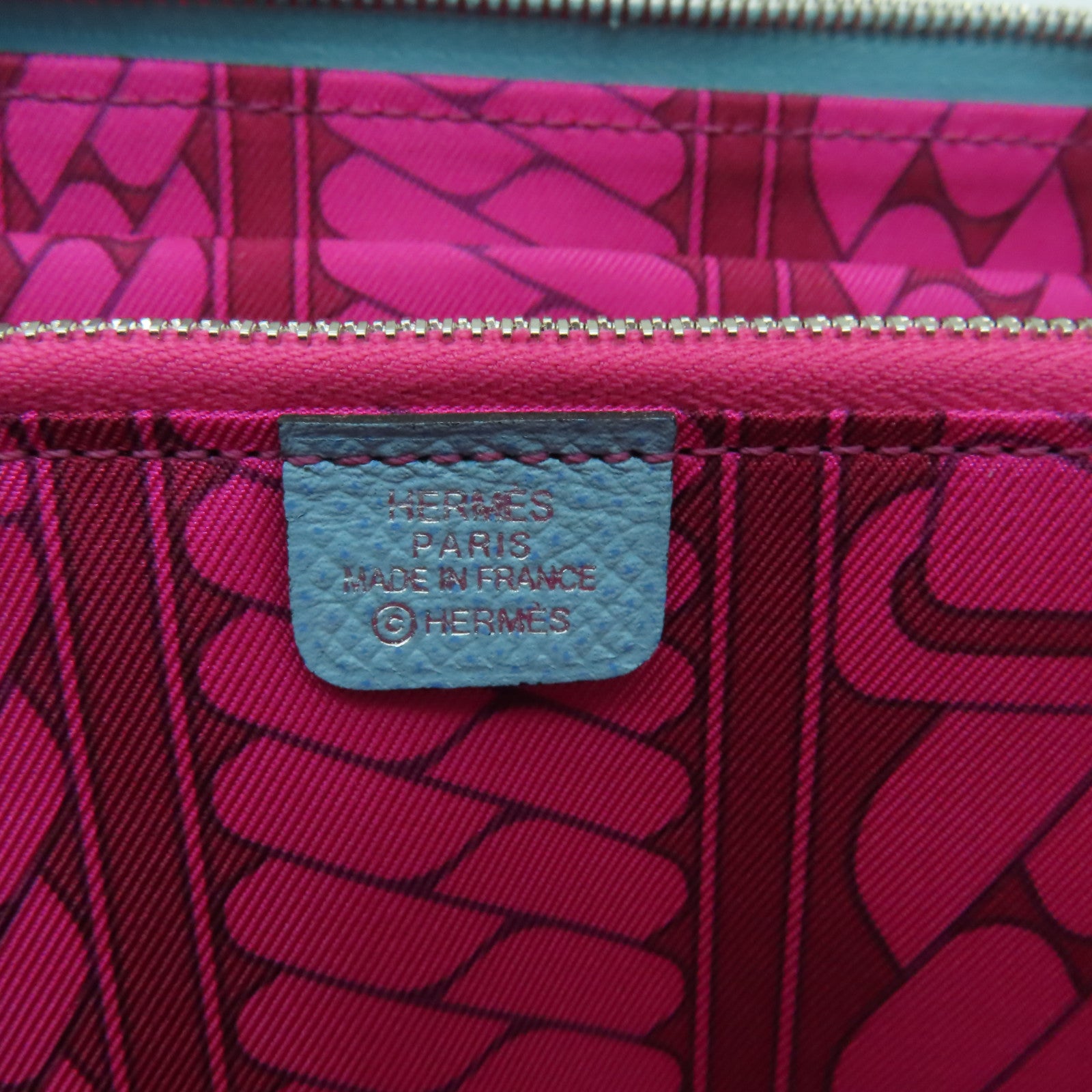 HERMES 【激減優惠】Epsom皮革Silk in classic銀扣長錢包Blue Atoll淺藍色
