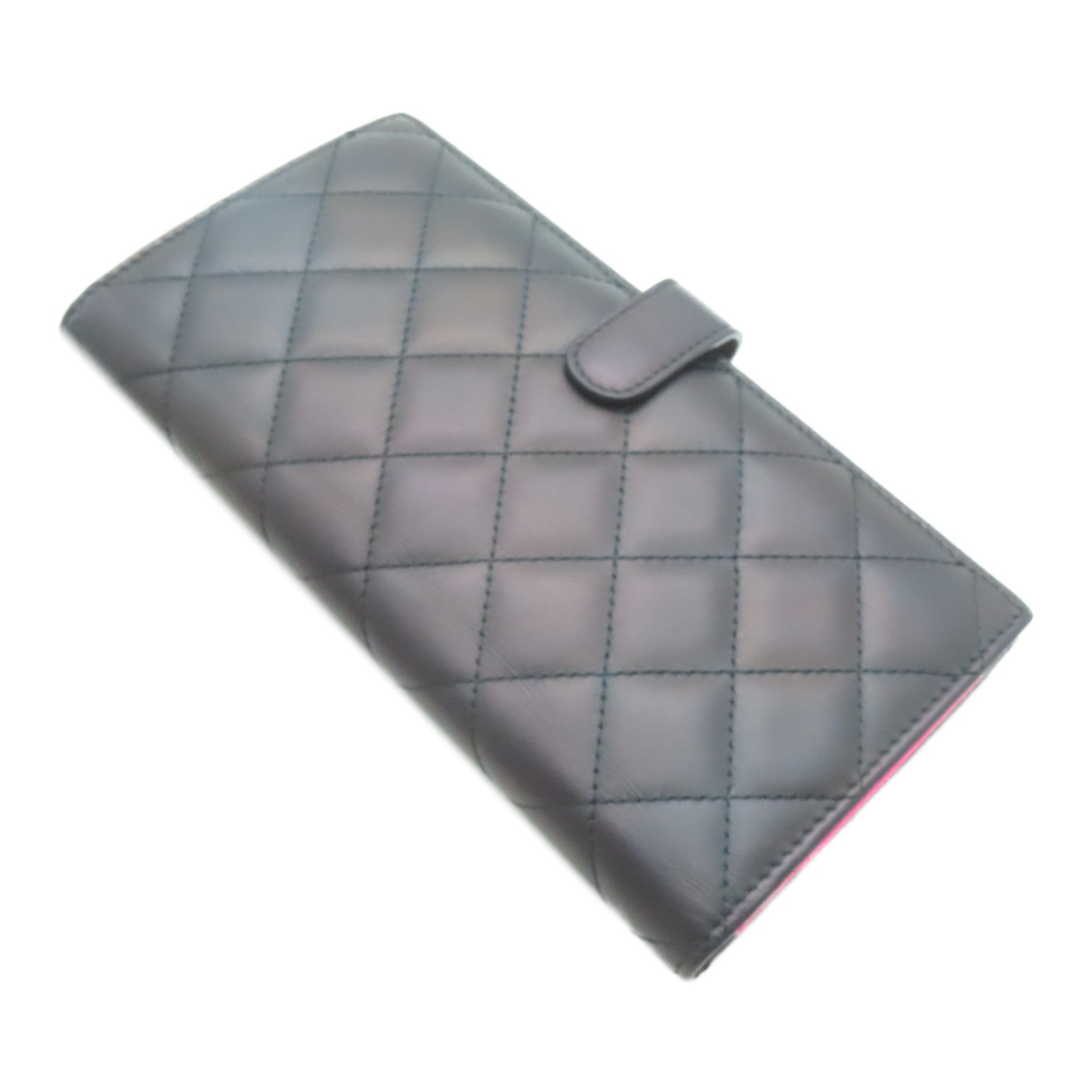 CHANEL 【激減優惠】菱格羊皮皮革Long Wallet銀扣長錢包黑色