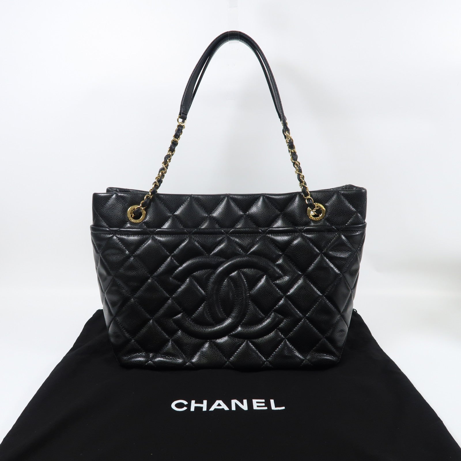 CHANEL 牛皮皮革Chain Shoulder Bag金扣鏈帶肩背袋黑色
