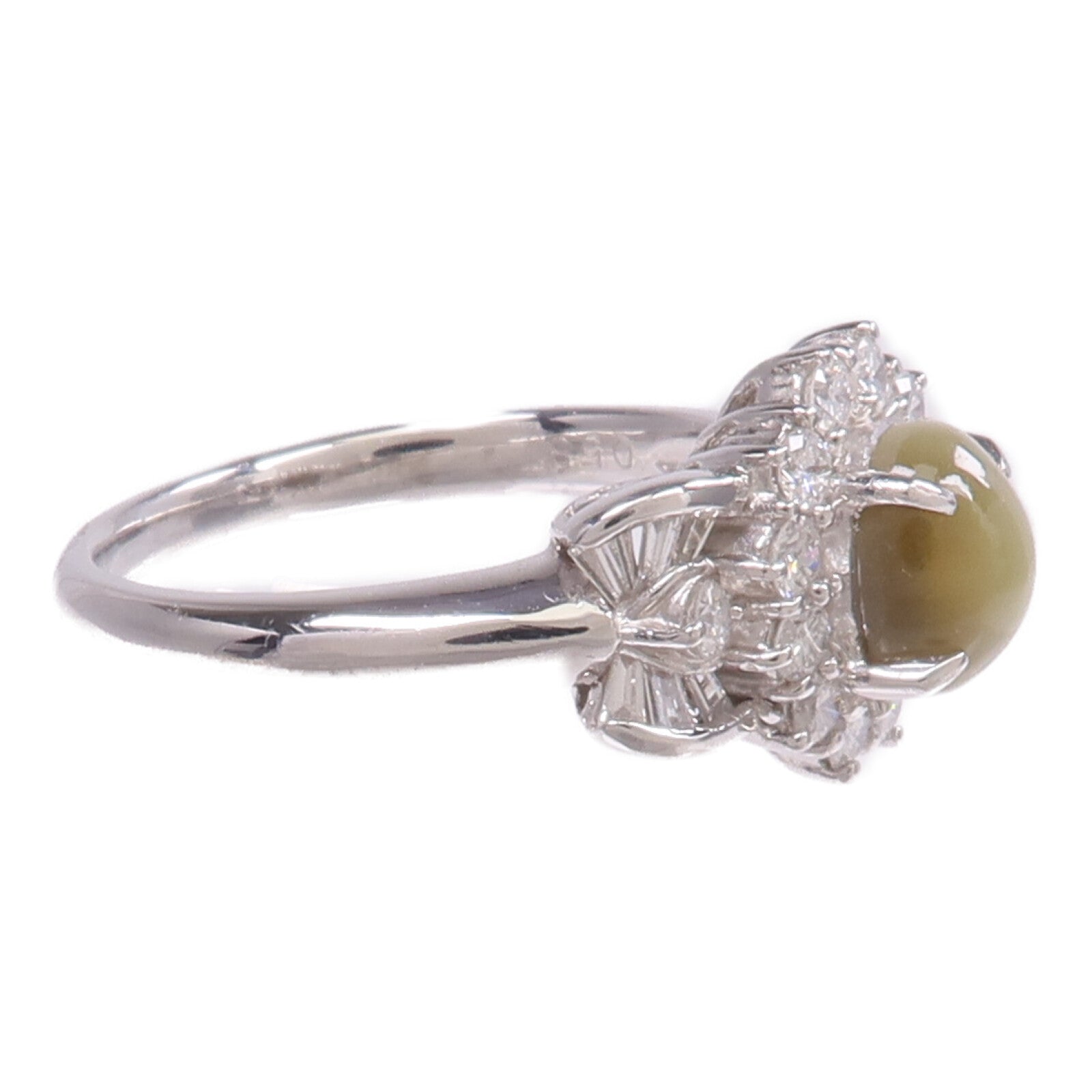 JEWELRY PT900鉑金Chrysoberyl Diamond Ring金綠寶石/鑽石戒指US#7