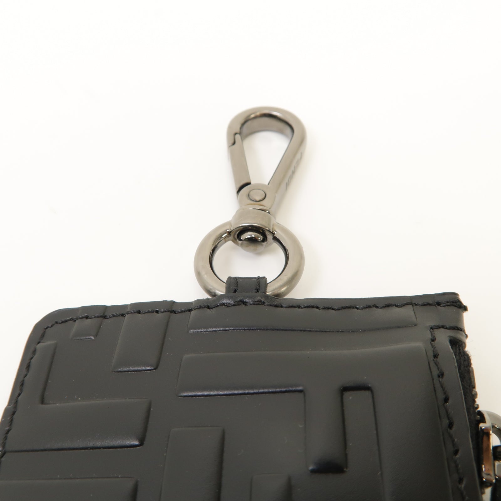 FENDI 牛皮皮革Zucca Coin/Card Case銀扣零錢包/卡片套黑色