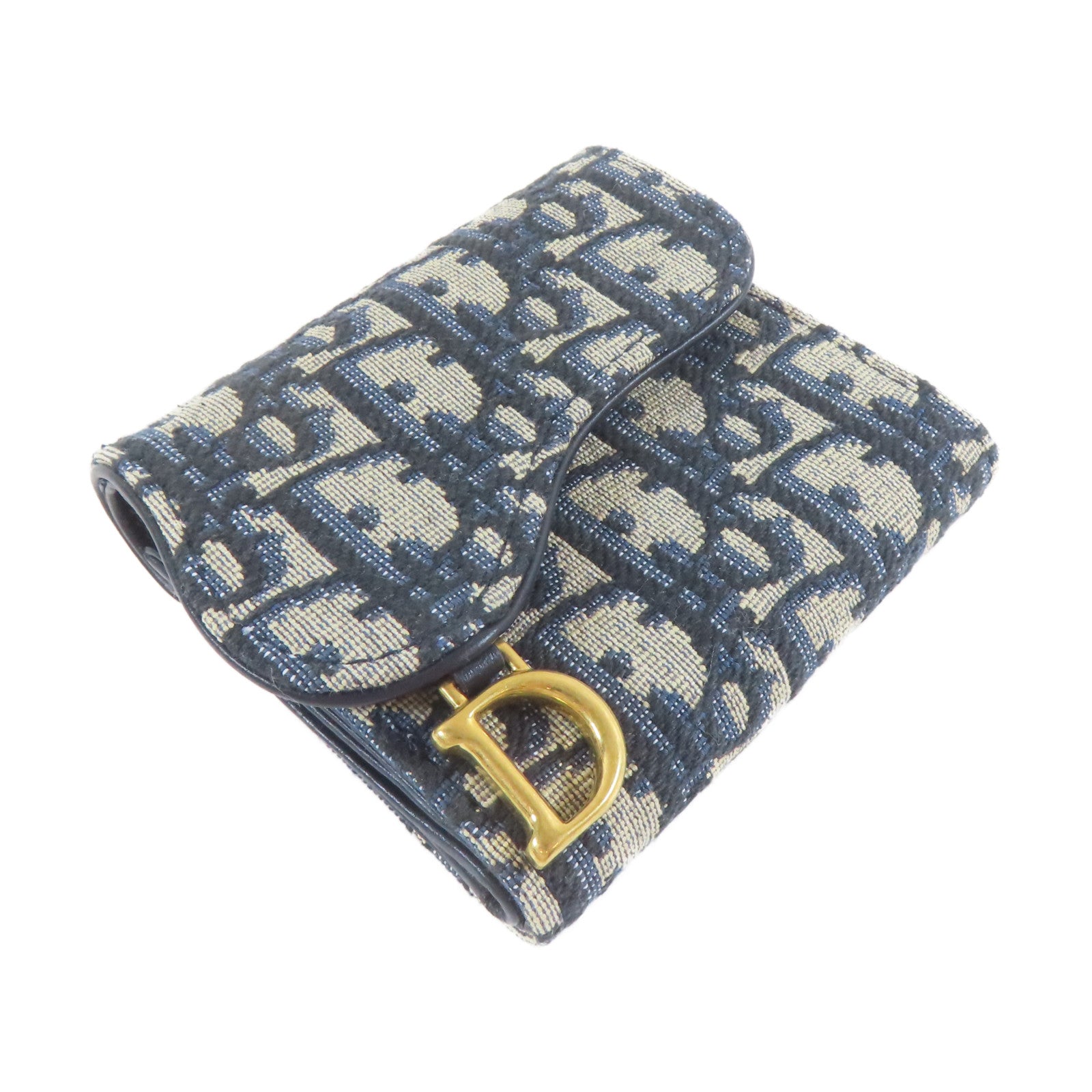 Dior 帆布Trifold Wallet金扣錢包藍色/米色