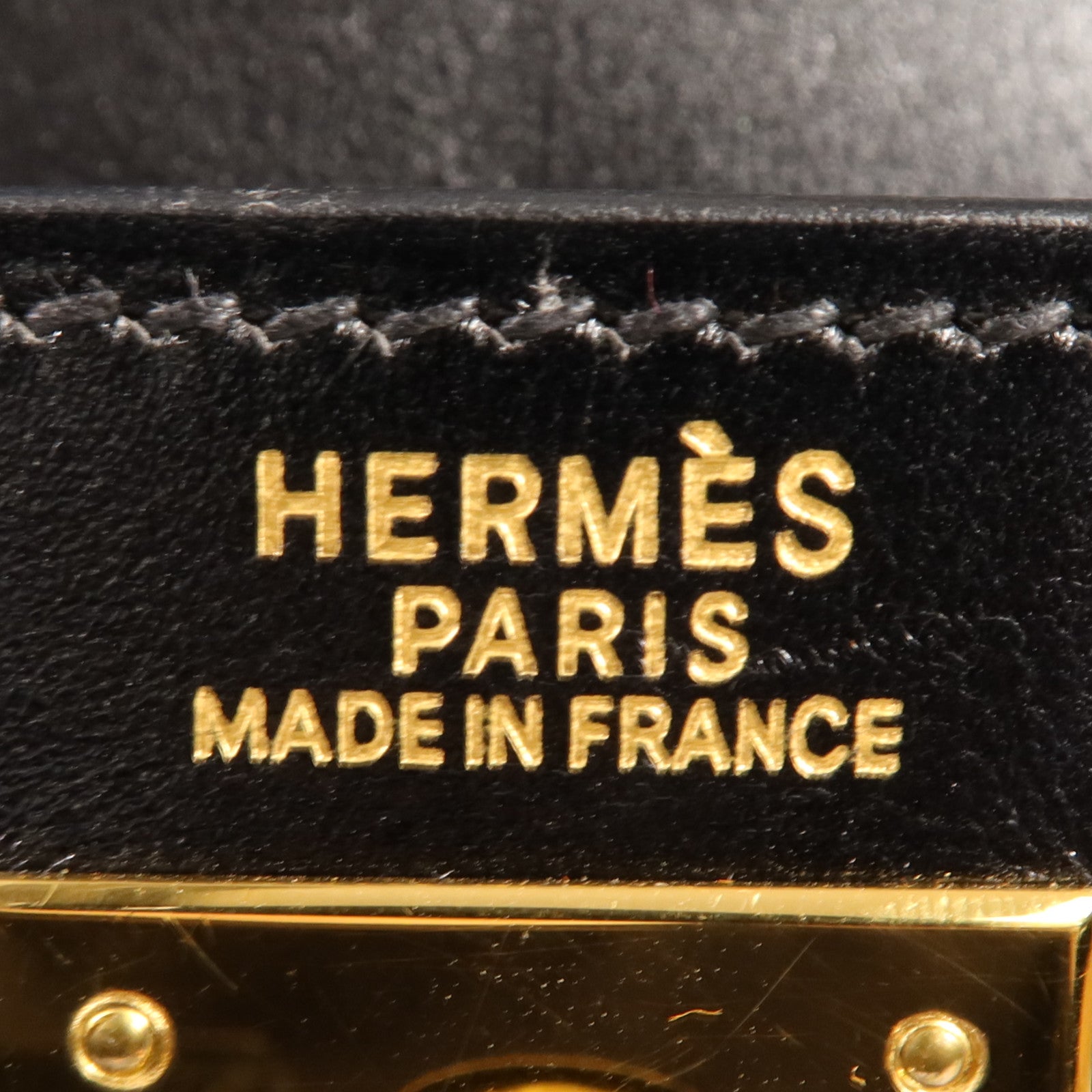 HERMES Box Calf皮革Kelly 32金扣手挽肩背兩用袋Noir