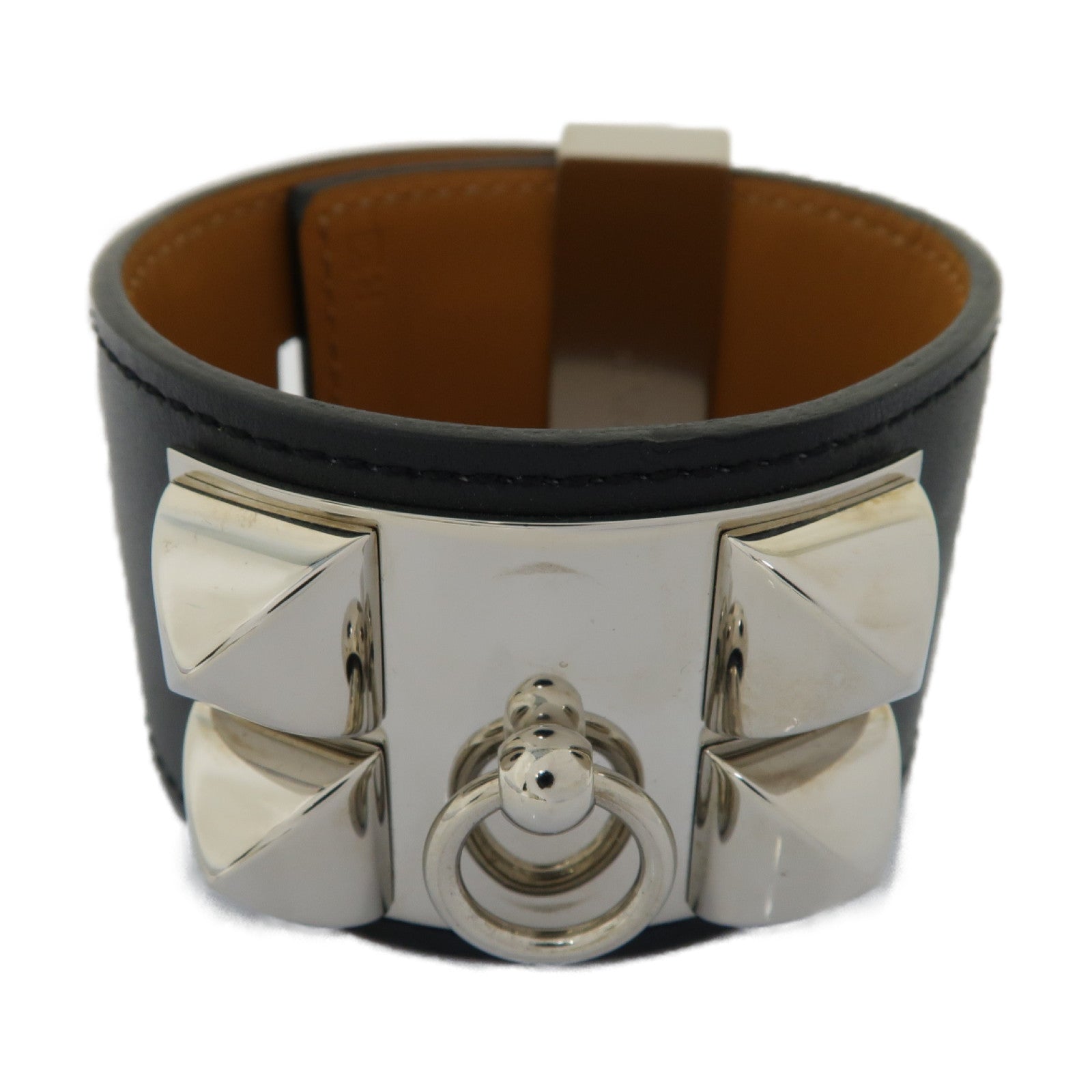 HERMES 【激減優惠】Swift皮革/金屬Collier De Chien Bracelet手鏈黒色/銀色