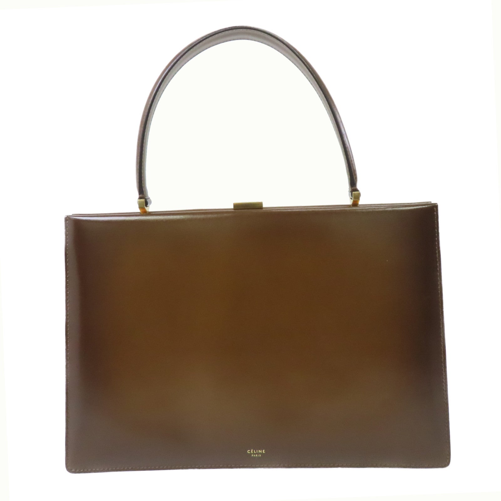 CELINE 牛皮皮革Handbag金扣手挽袋棕色