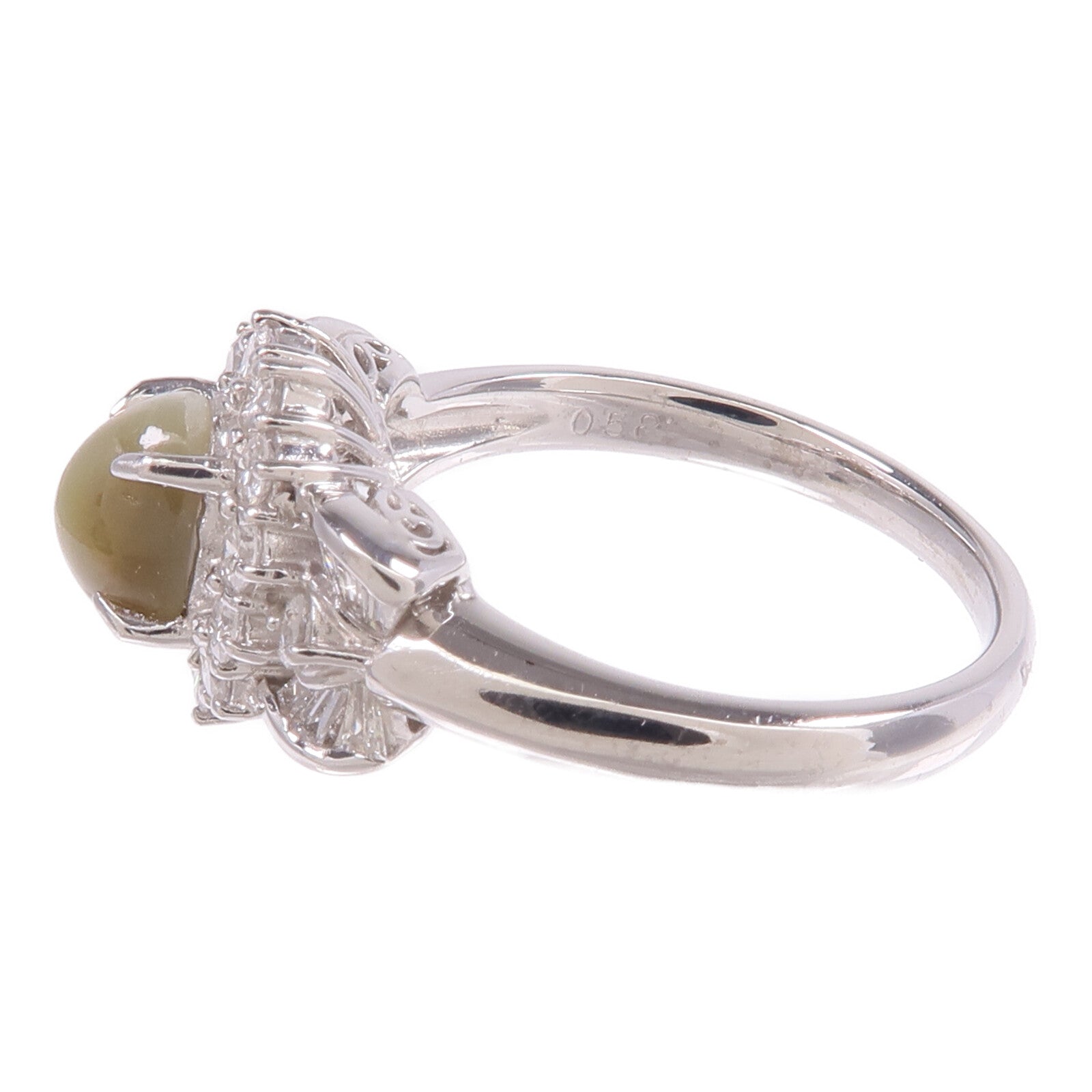 JEWELRY PT900鉑金Chrysoberyl Diamond Ring金綠寶石/鑽石戒指US#7
