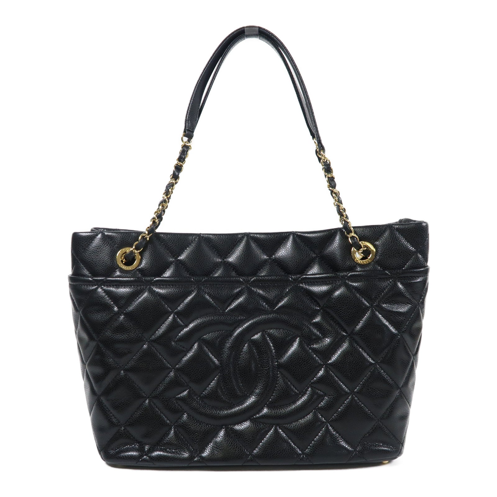 CHANEL 牛皮皮革Chain Shoulder Bag金扣鏈帶肩背袋黑色