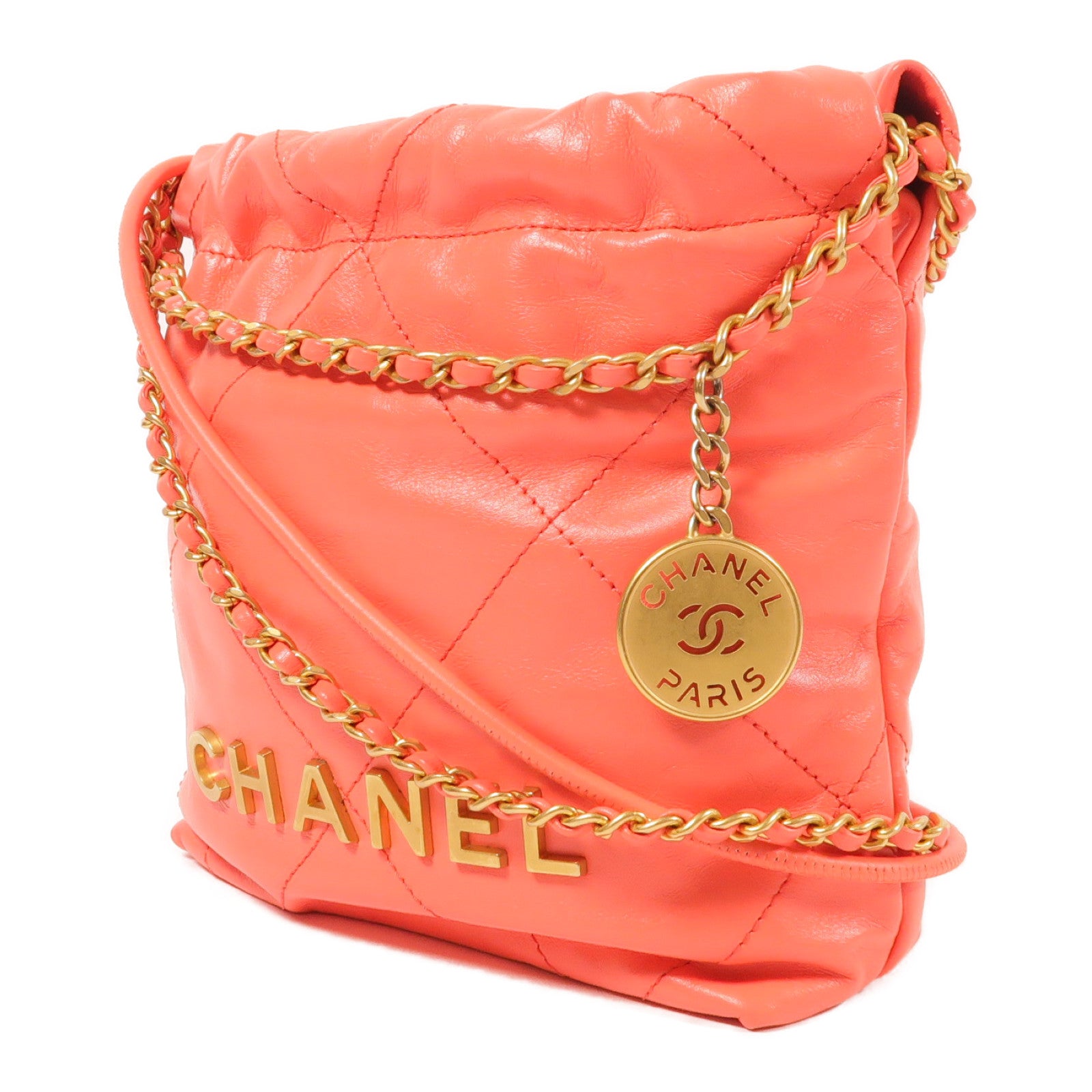 CHANEL 牛皮皮革Chanel 22金扣鏈帶肩背袋